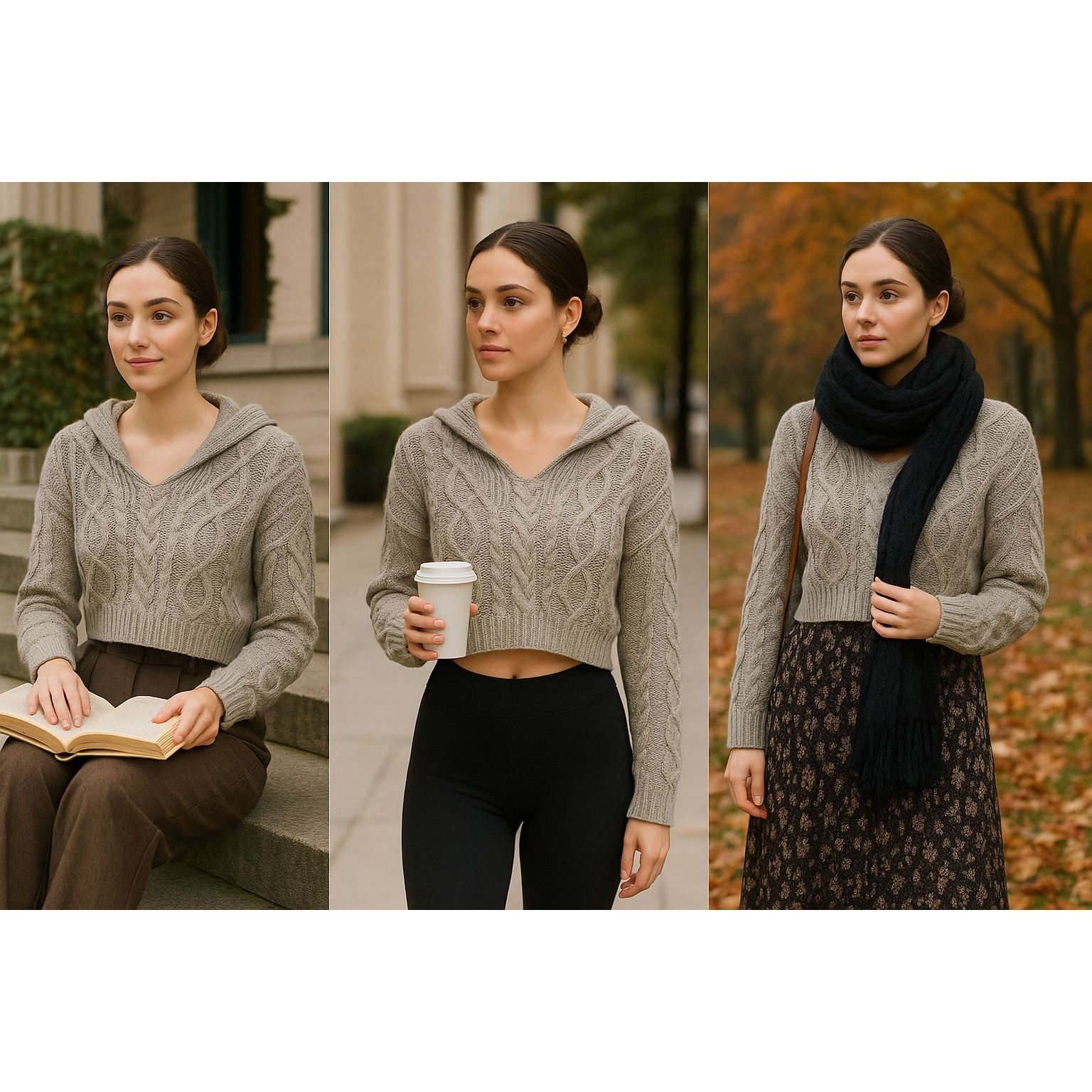 Aeropostale Aeropostale Crop Chunky Cable Sweater Gray L Academia Cozy Size L / US 10 / IT 46 - 1 Thumbnail