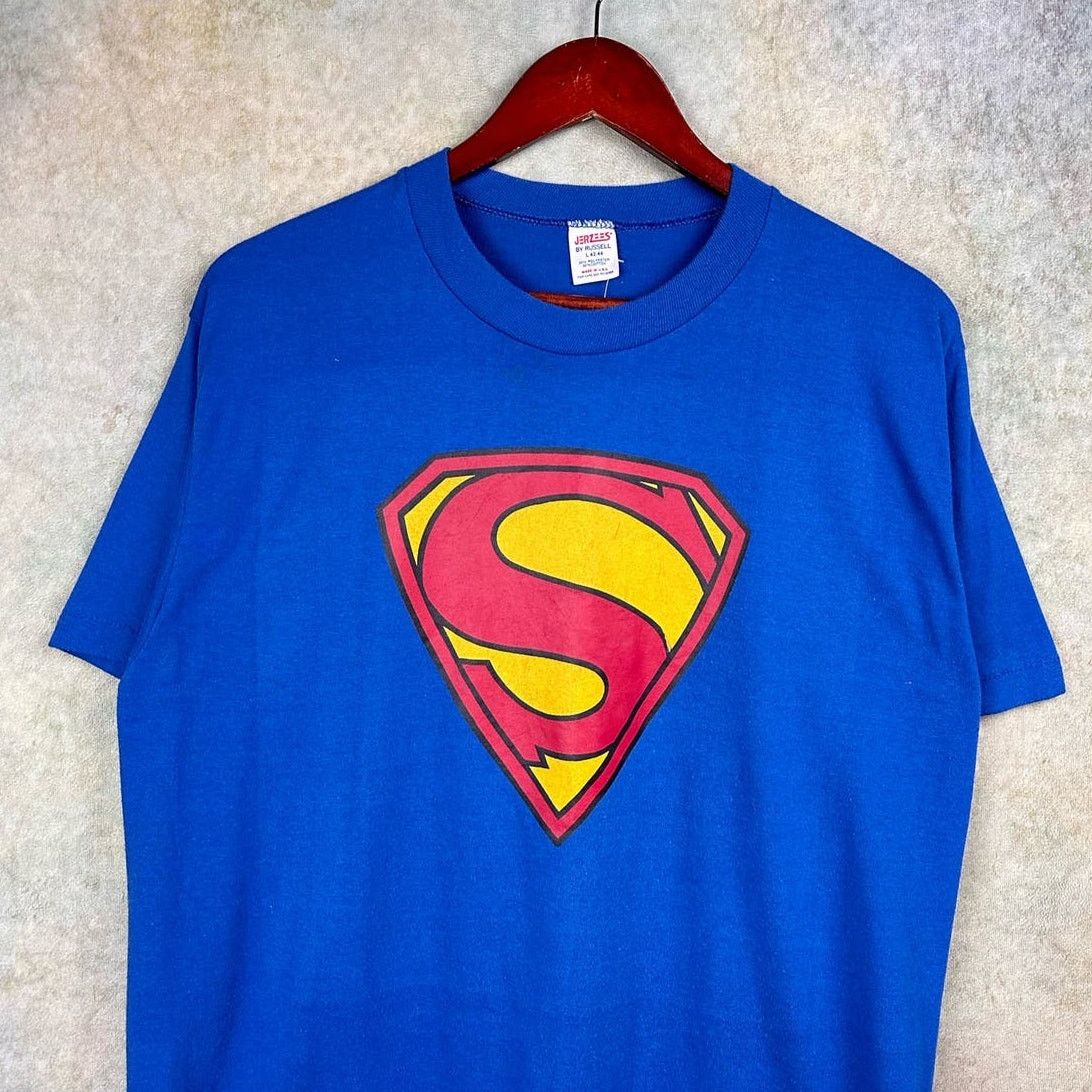 DC Comics × Russell Athletic × Vintage Vintage 80s DC Comics Superman T Shirt Sz L Blue USA Made Size US L / EU 52-54 / 3 - 2 Thumbnail