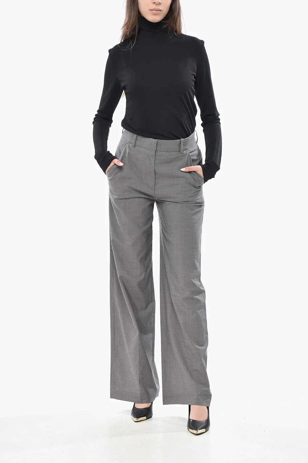 Kenzo og1mm0426 Wool Palazzo Pant in Grey Size 30" / US 8 / IT 44 - 4 Thumbnail