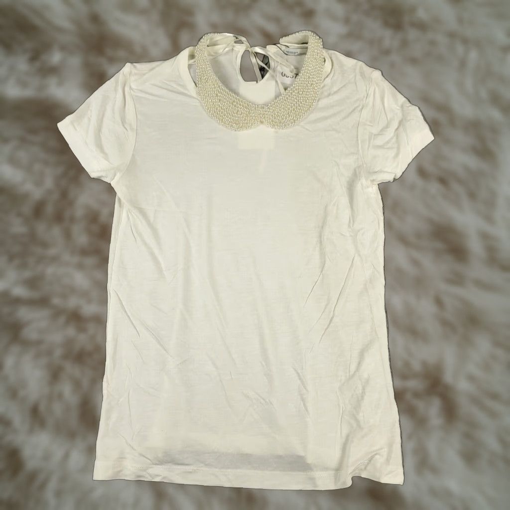 Zara Zara T Shirt Womens Medium Ivory Short Sleeve Crew Neck Cotton Size M / US 6-8 / IT 42-44 - 1 Thumbnail