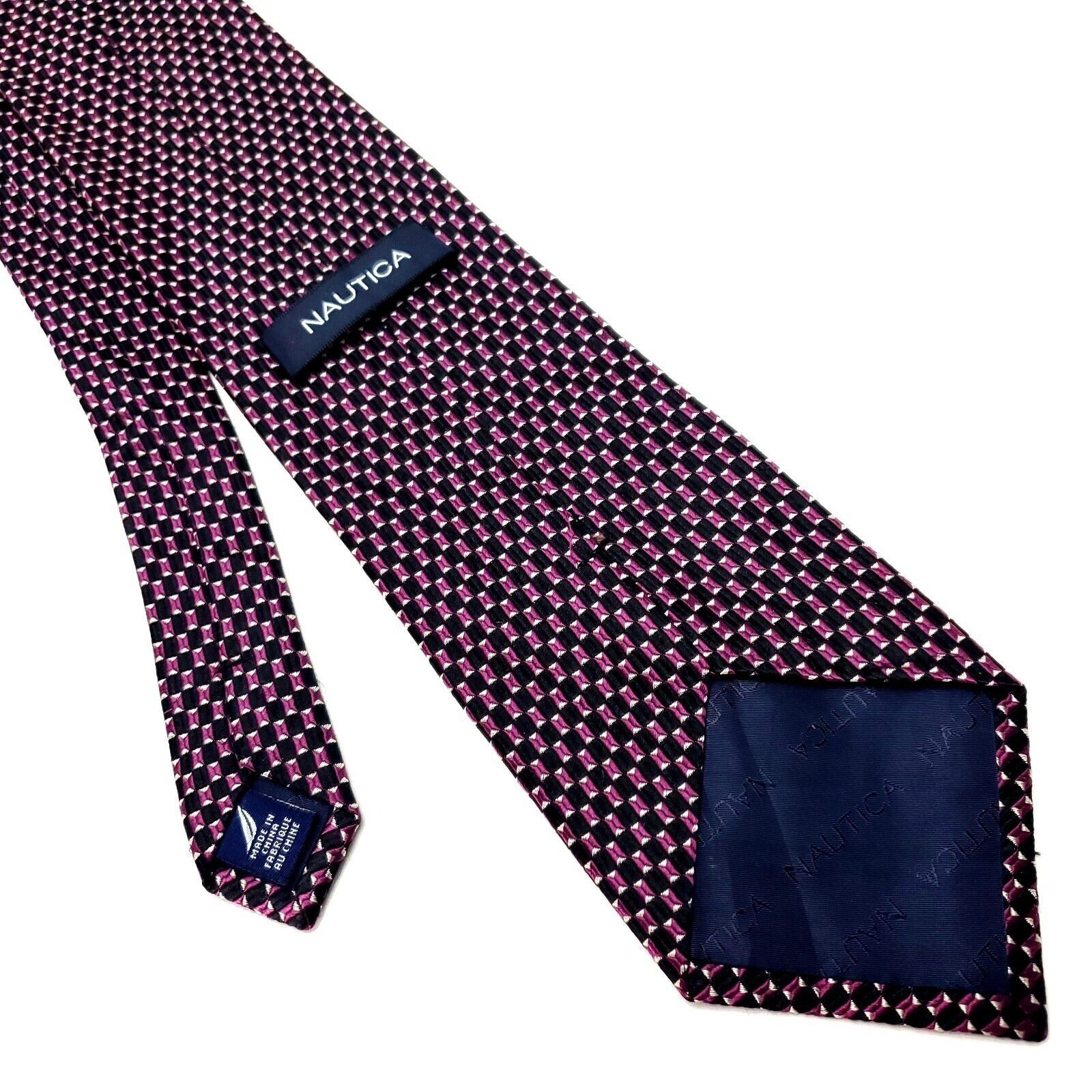 Nautica Nautica Silk Tie Woven Purple Black Geometric Size ONE SIZE - 3 Thumbnail