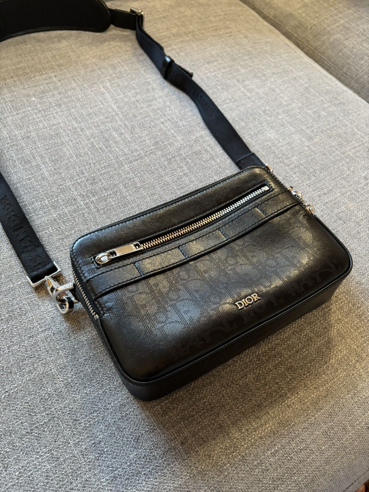 Dior Leather Messenger Bag in Black, Men's