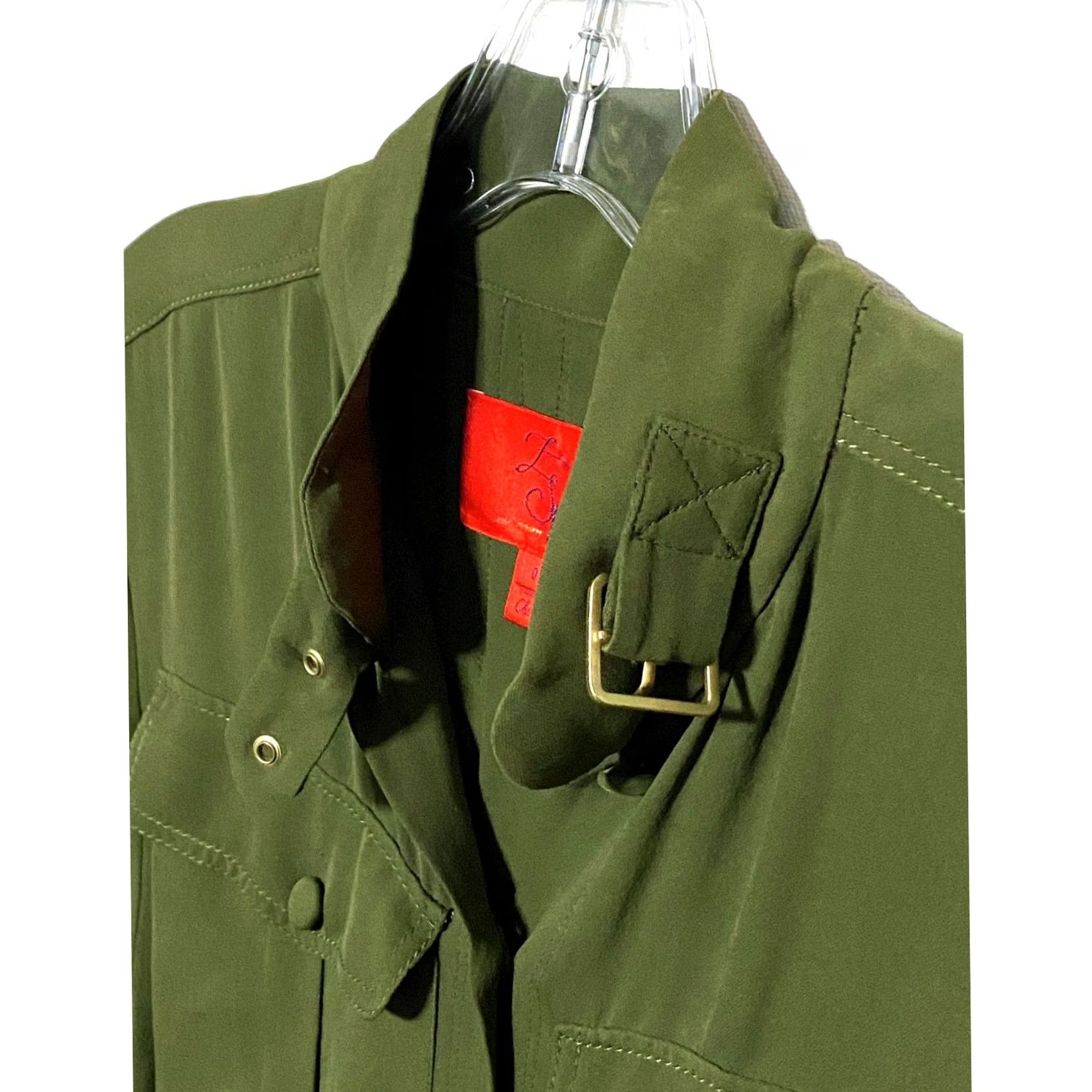 Zac Posen Z Spoke by Zac Posen Green Silk Button Utility Shirt Dress 0 Roll Tab Sleeve Knee Length Gold Zip Slim Casual Workwear Travel Women 0 XS? Size XS / US 0-2 / IT 36-38 - 3 Thumbnail