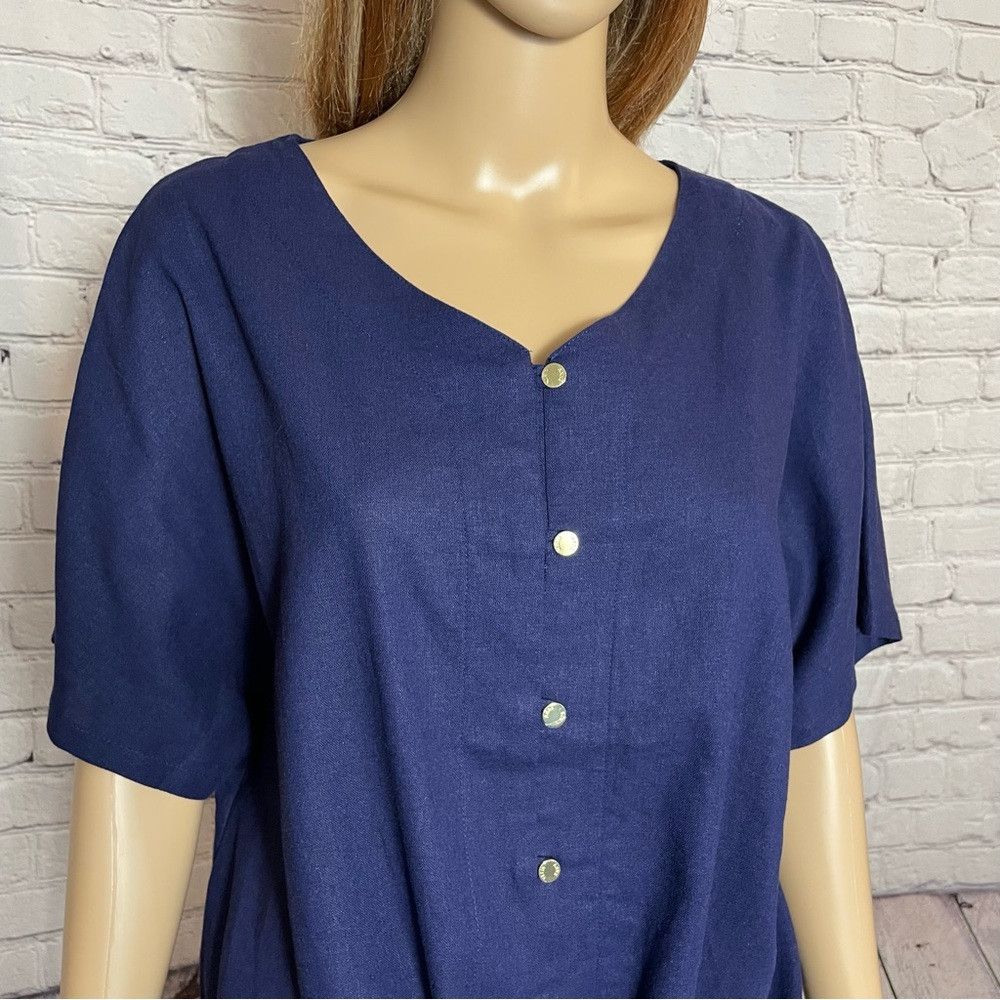 Anne Klein NWT New $79 Anne Klein Linen Short Sleeve Front Tie Blue To Size M / US 6-8 / IT 42-44 - 3 Thumbnail