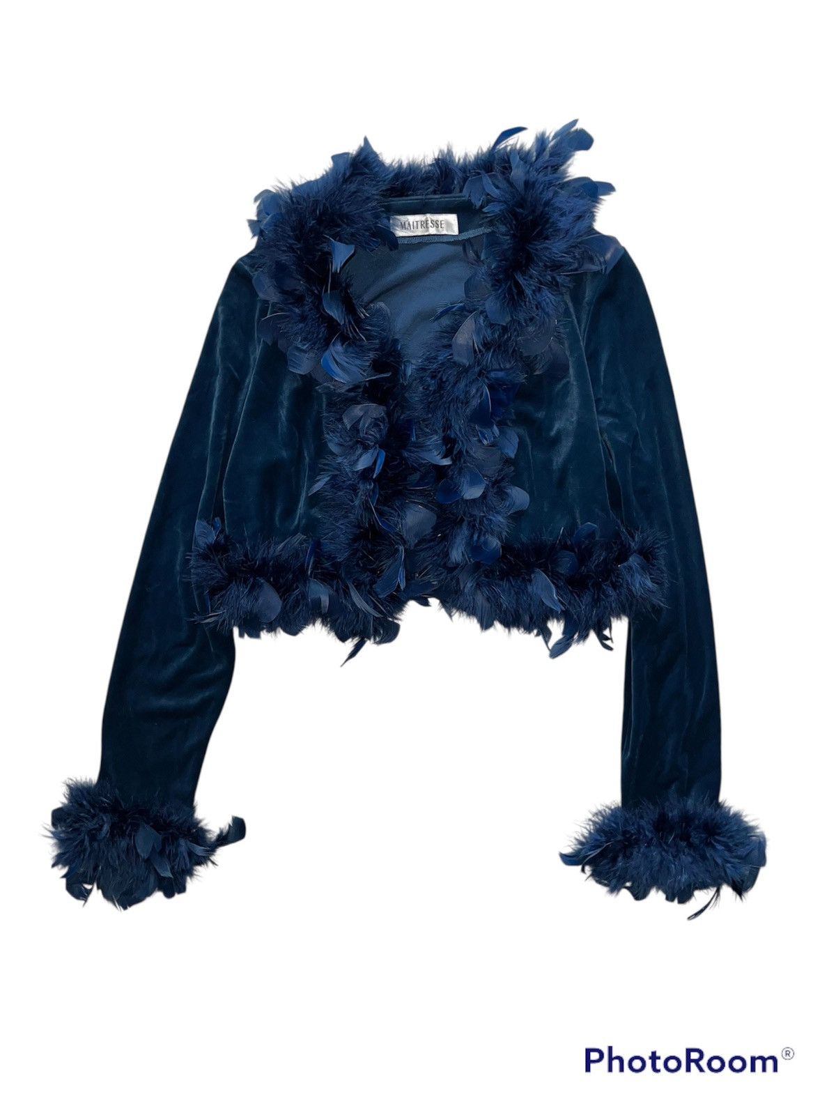 Miu Miu Blue velvet crop with feathers trim 🦚🦕 Size M / US 6-8 / IT 42-44 - 1 Thumbnail