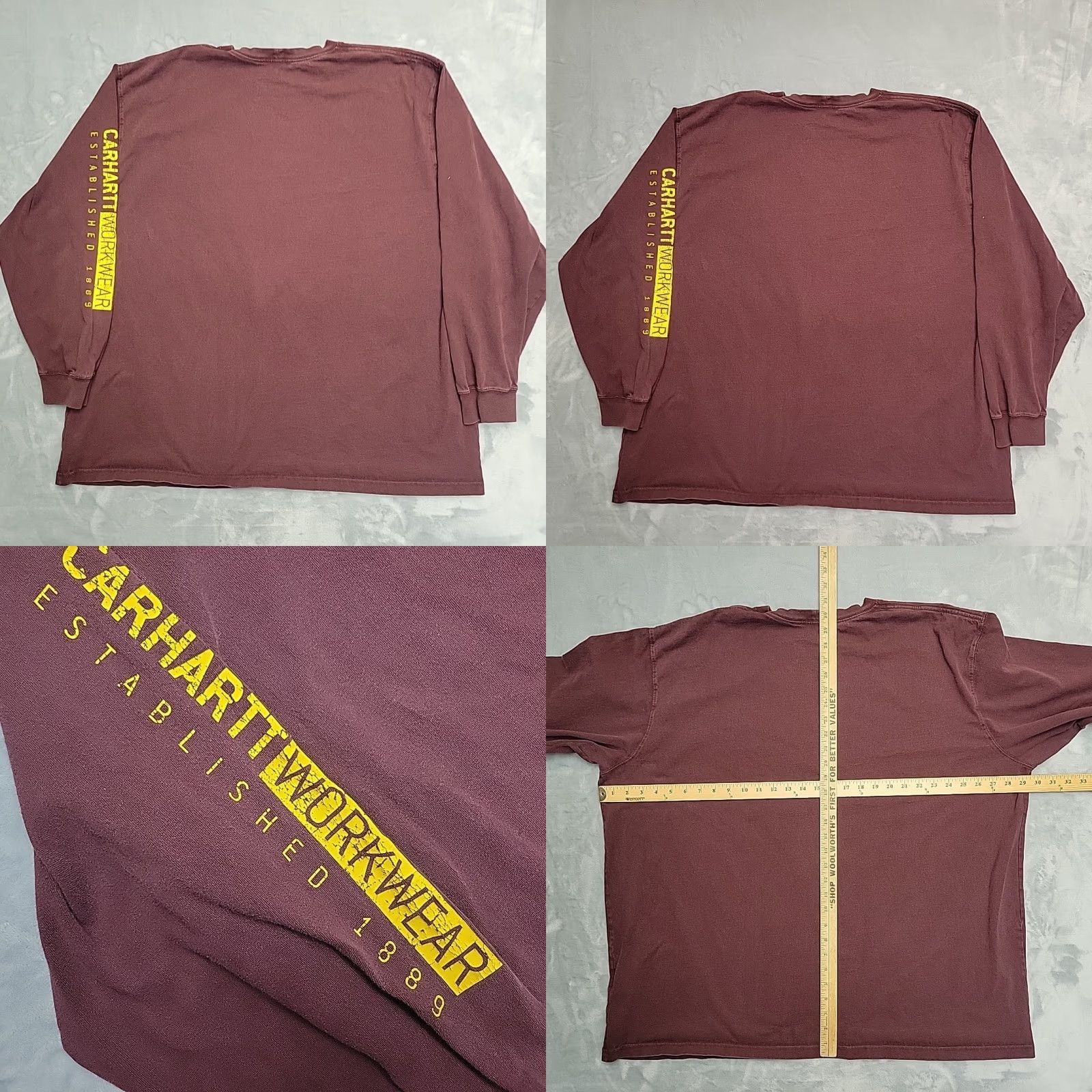 Carhartt VINTAGE Carhartt Shirt Men XXXL Maroon Original Fit Crewneck Long Sleeve Pocket Work TEE Size US XXL / EU 58 / 5 - 8 Thumbnail