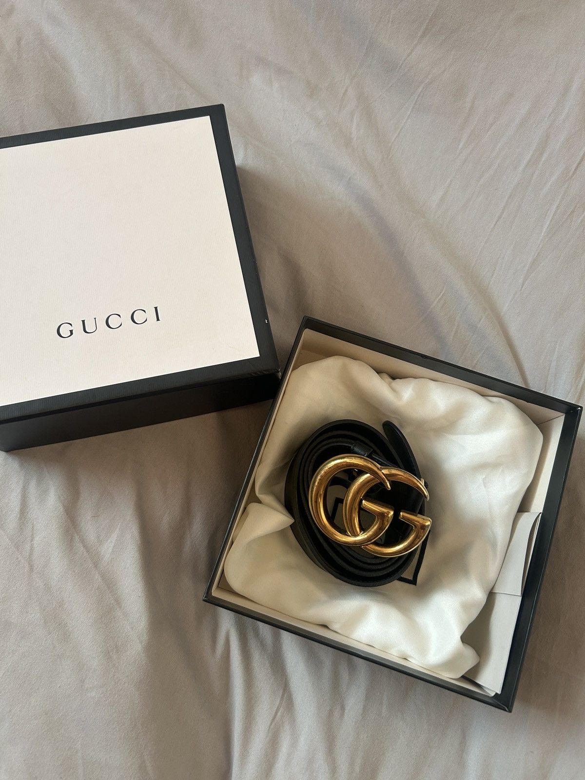 Gucci Gucci GG Emblem Black/Gold Belt Size 34 - 1 Thumbnail