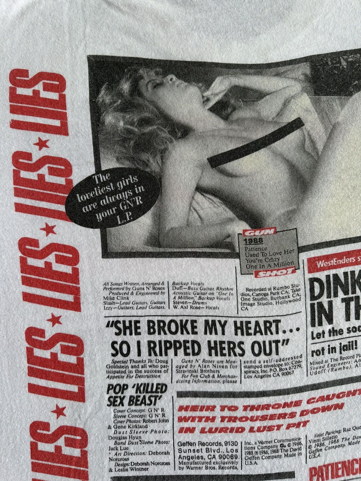 Band Tees Vintage 80’s Guns N’ Roses Lies RARE band rock Tees USA Size US L / EU 52-54 / 3 - 6 Thumbnail