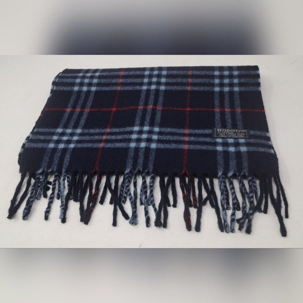 Burberry Men's Scarf Navy Nova Check Vintage Y2K 90s Lambsw