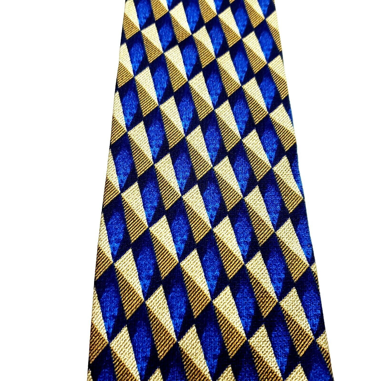 Designer Daniel Craig Silk Tie Print Blue Tan Geometric Long Size ONE SIZE - 2 Thumbnail