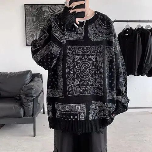 Aran Isles Knitwear Black distressed paisley bandana sweater jumper knitwear Size US M / EU 48-50 / 2 - 6 Thumbnail