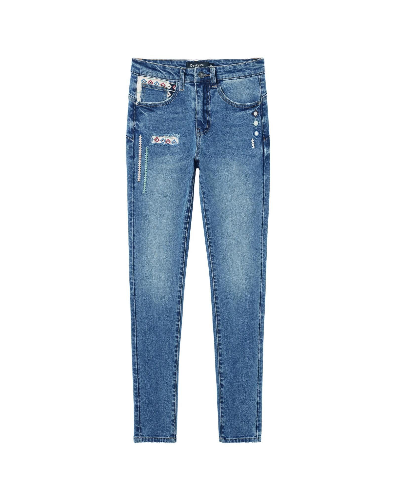 Image of Desigual Plain Jeans With Zip And Button Fastening in Blue, Women's (Size 30)