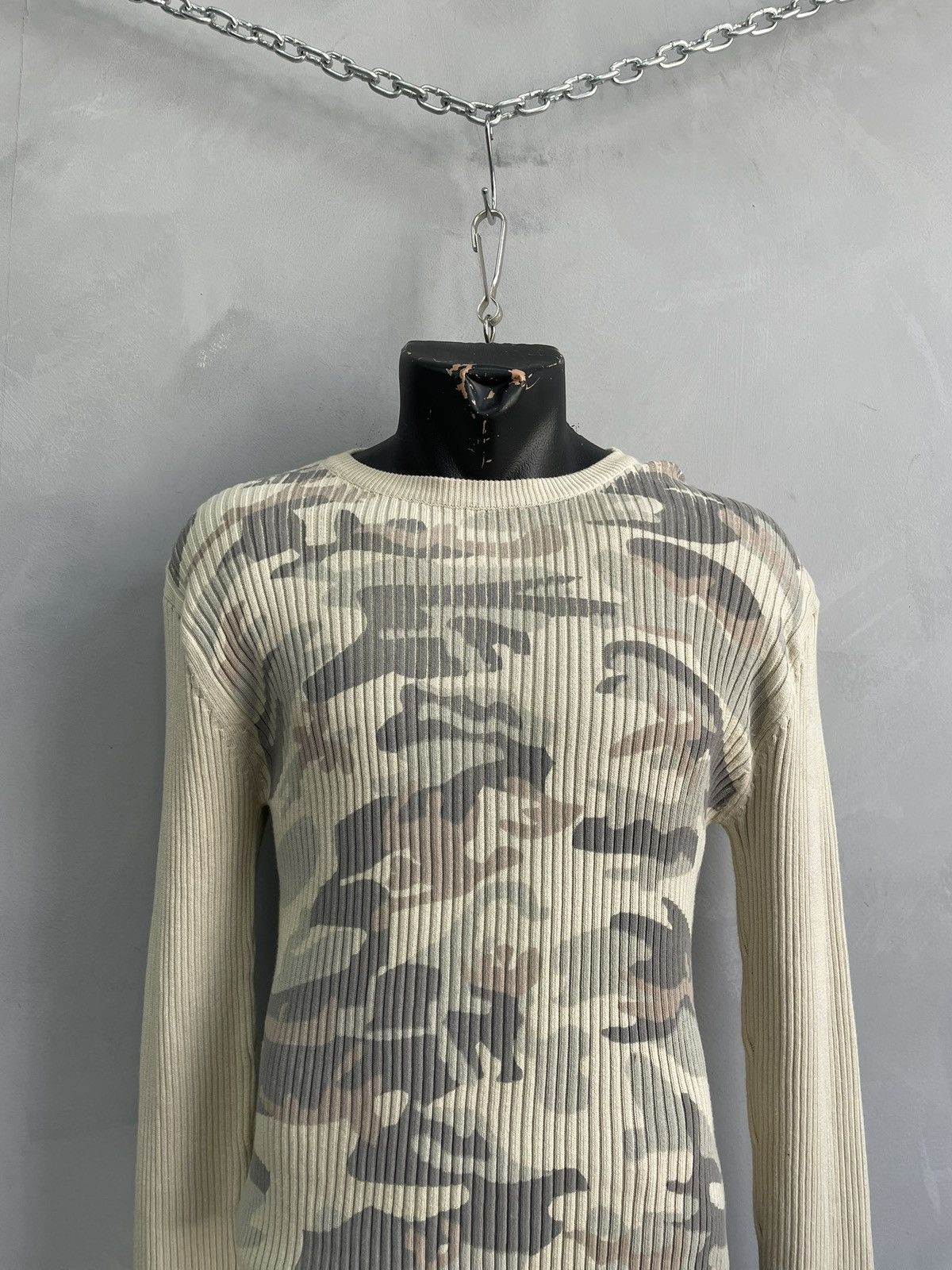Japanese Brand Diesel style camo Beige Ribbed avant garde Sweater y2k Size US XL / EU 56 / 4 - 2 Thumbnail