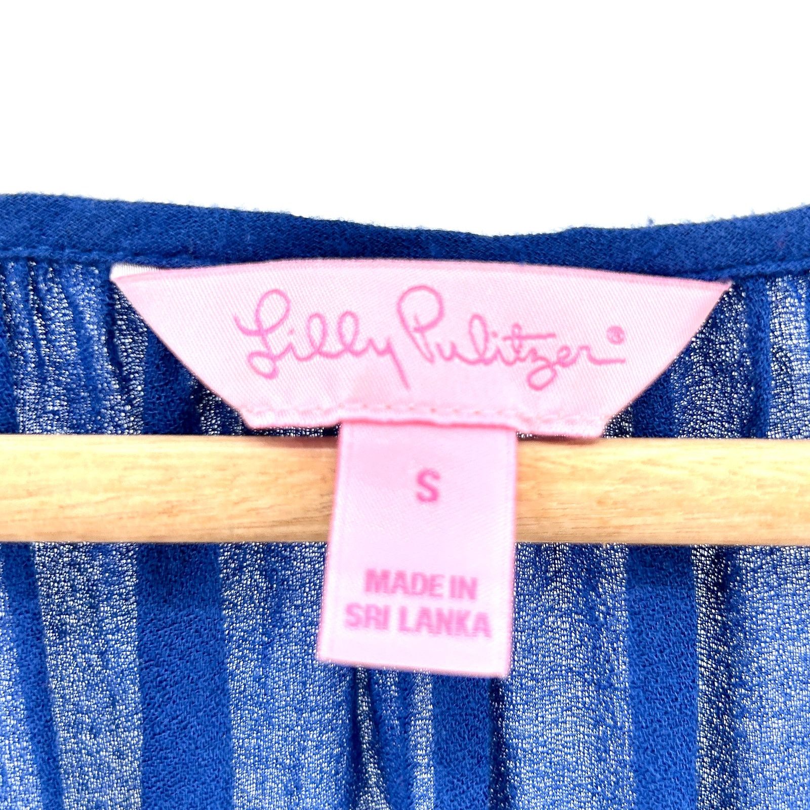 Lilly Pulitzer Navy Blue Pink Embroidered Tassel Peasant Blouse Size S / US 4 / IT 40 - 7 Thumbnail