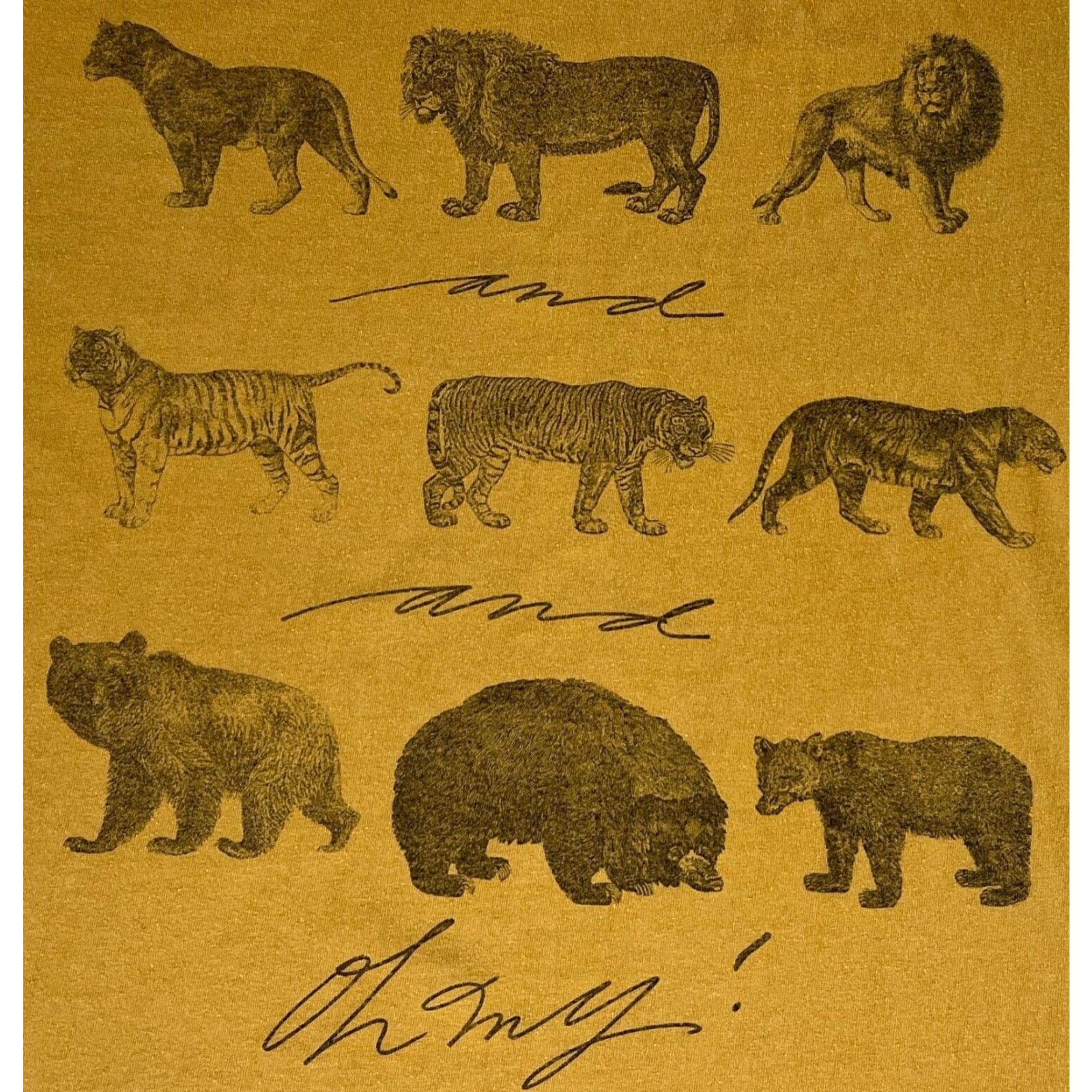 Vintage VINTAGE Oneita T-Shirt Lions and Tigers and Bears, Oh My! XL Mustard Men Short Sleeve Crew Neck Nature 1990s Graphic Print Size US XL / EU 56 / 4 - 3 Thumbnail