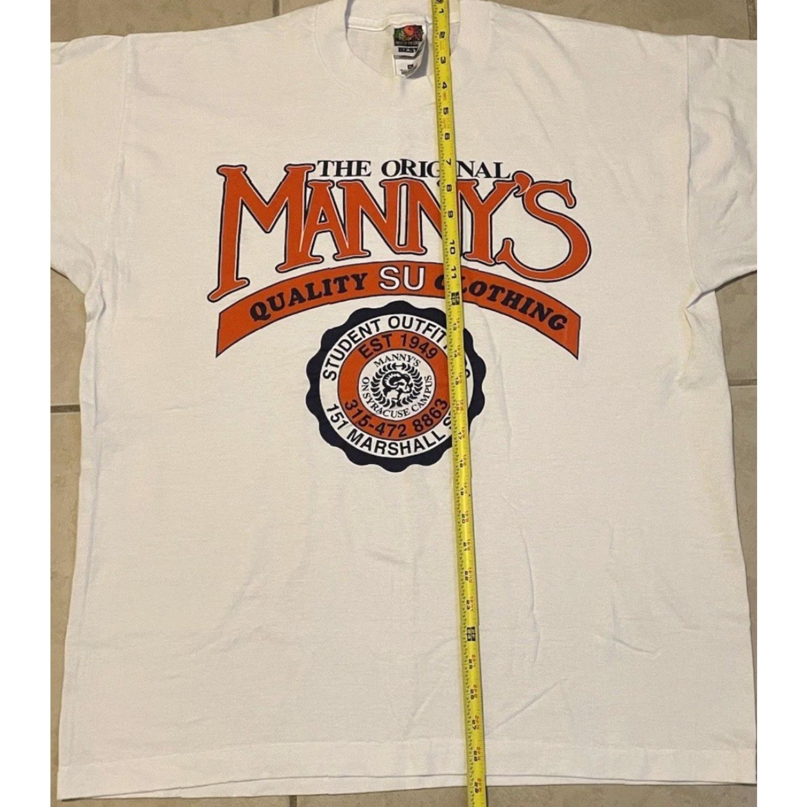 Vintage VINTAGE 90s Syracuse University Mannys Clothing Shirt XL White Mens T-Shirt Grunge Track & Field PE 80s USA Sports Size US XL / EU 56 / 4 - 8 Thumbnail