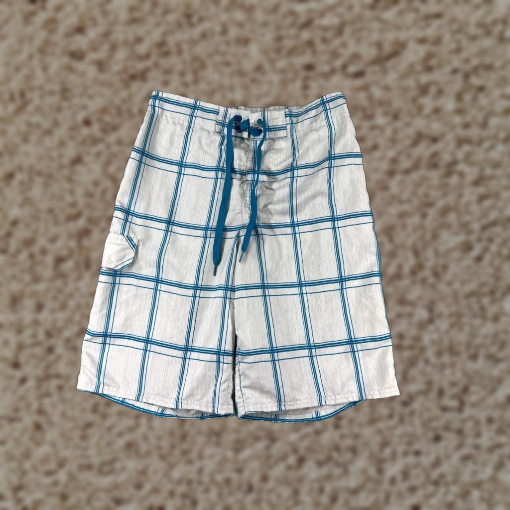 Ocean Pacific Ocean Pacific Shorts Mens Small White Blue Plaid Swim Trunks Beach Size US 29 - 1 Thumbnail