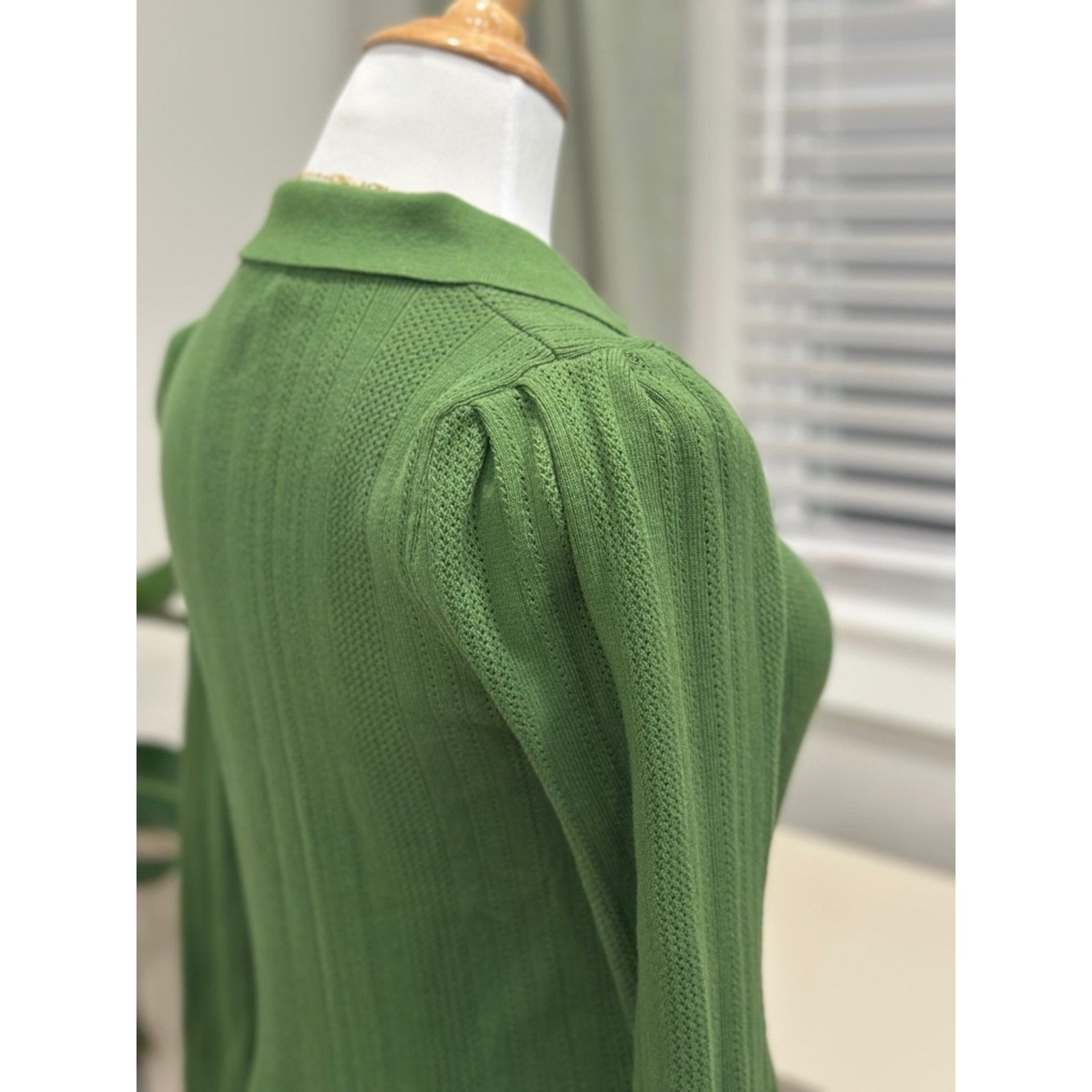 FRNCH FRNCH Green Ribbed Polo Sweater Size M / US 6-8 / IT 42-44 - 4 Thumbnail
