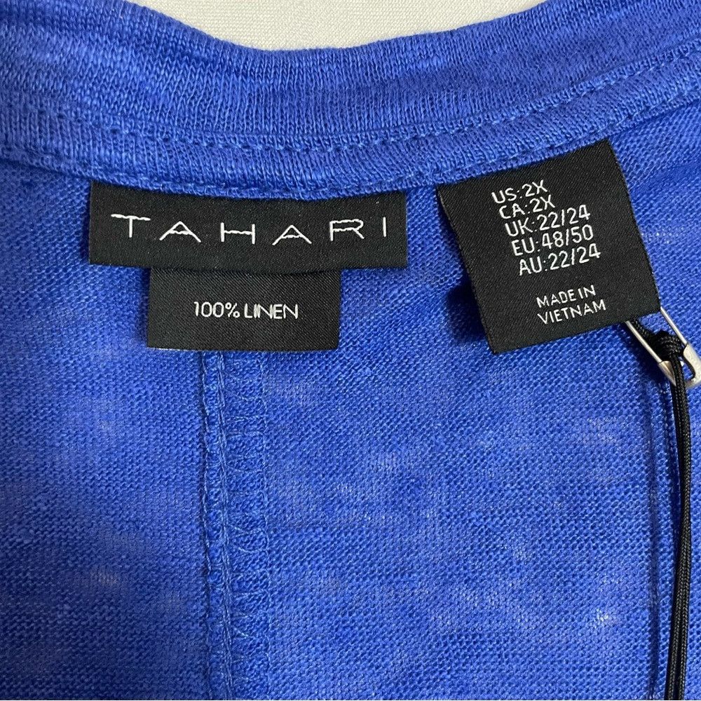 Elie Tahari NWT New Tahari Linen V-Neck Blue Top Size 2X Size XXL / US 16-18 / IT 52-54 - 6 Thumbnail