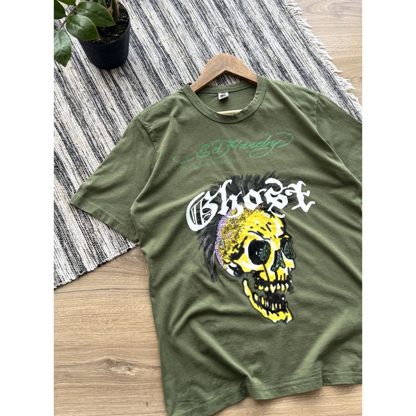Ed Hardy VINTAGE ED HARDY Shirt M Green 90s Skull Logo Mens Size US M / EU 48-50 / 2 - 3 Thumbnail