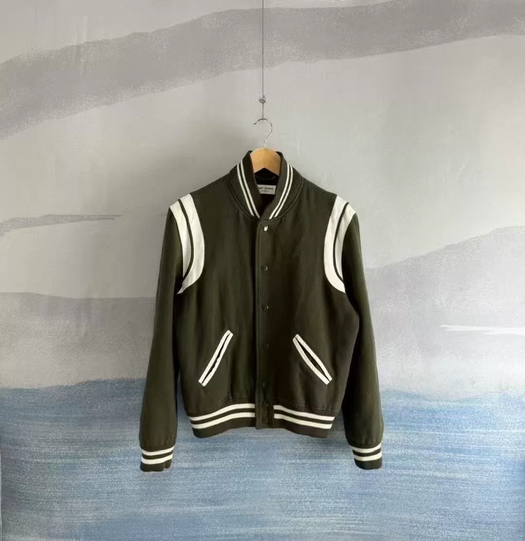 Saint Laurent Paris Saint Laurent Olive Green Wool Baseball Jacket Size US M / EU 48-50 / 2 - 1 Thumbnail