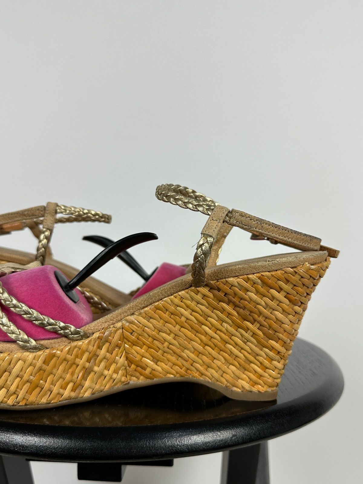Prada Prada Braided Leather Woven Raffia Wedge Ankle Strap Sandals Size US 9.5 / IT 39.5 - 15 Thumbnail
