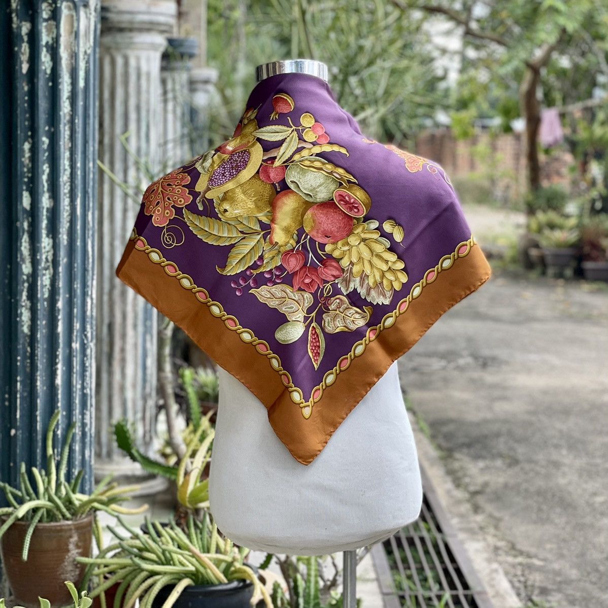 Vintage Salvatore Ferragamo Silk Scarf with fowl & harvest