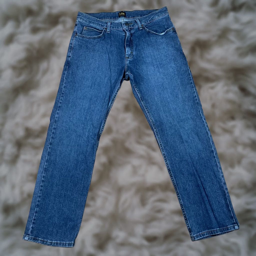 Lee Lee Jeans Mens Regular Fit Straight Leg Blue Stretch Denim Cotton Blend 33Wx30L Size US 33 - 1 Thumbnail