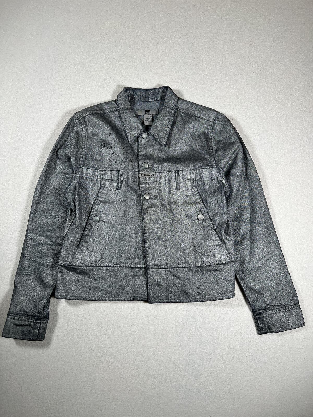 Marithe + Francois Girbaud Vintage Y2K Girbaud Cropped Reworked Silver Pained Denim Jkt Size L / US 10 / IT 46 - 1 Thumbnail