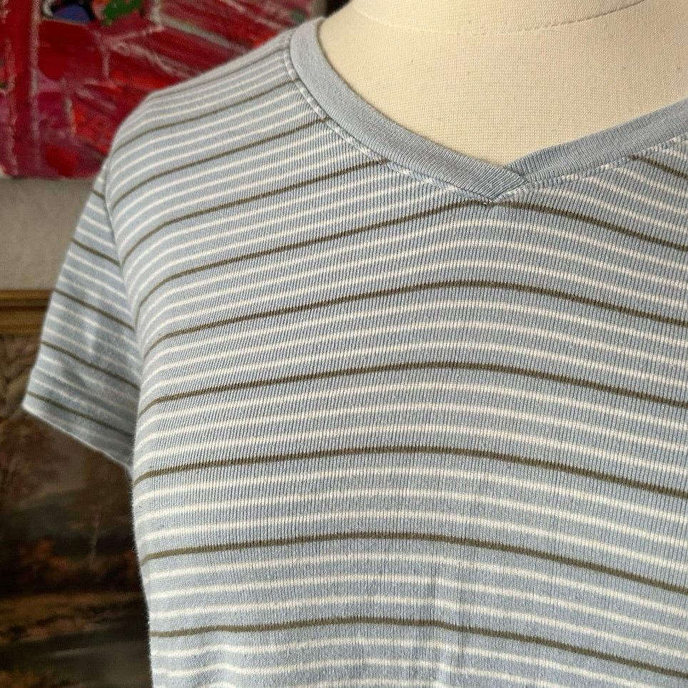 Other no brand blue gray white striped v neck shirt Size L / US 10 / IT 46 - 2 Thumbnail