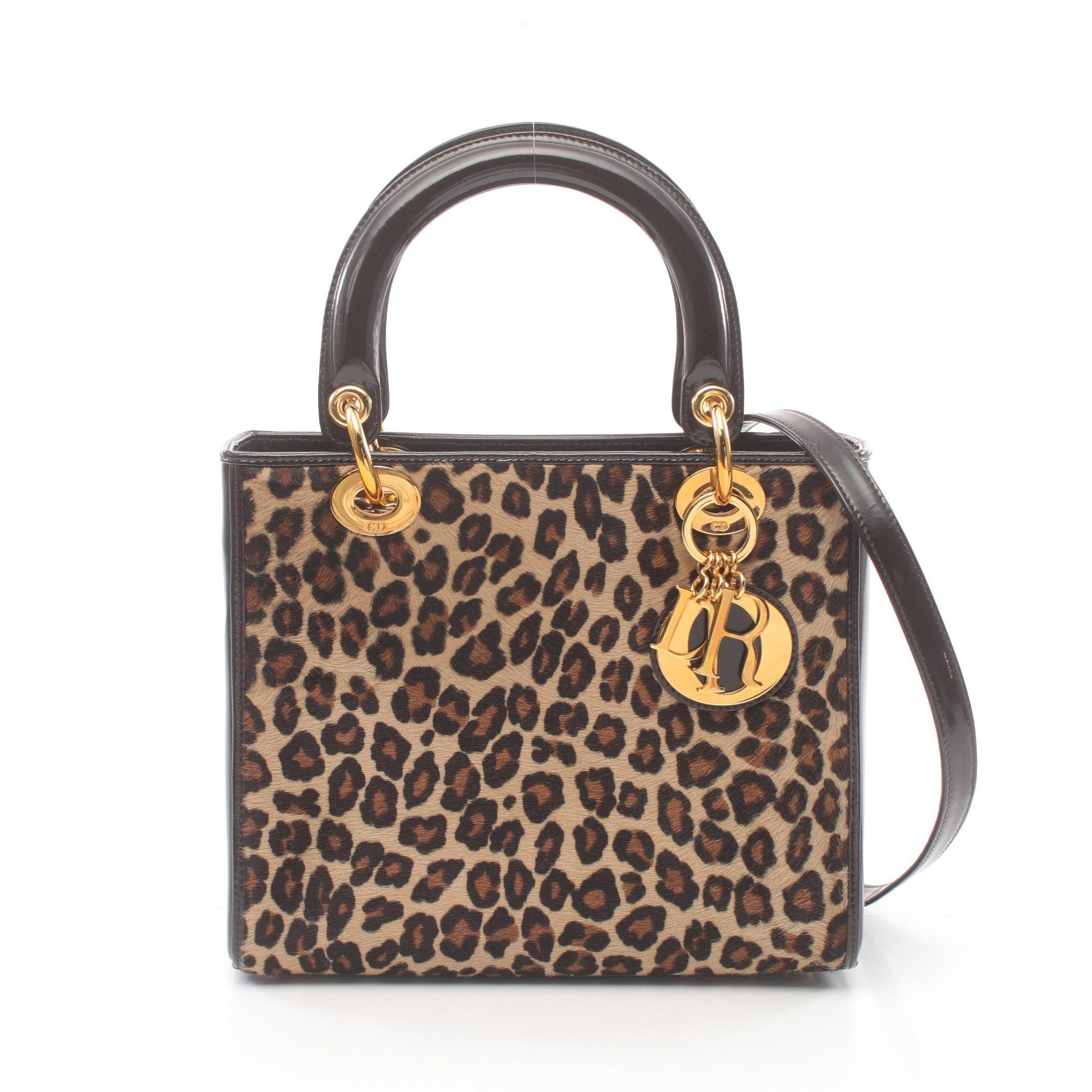 Dior Dior Lady Dior Handbag Leopard Unborn Calf Leather Beige Dark Brown Size ONE SIZE - 1 Thumbnail