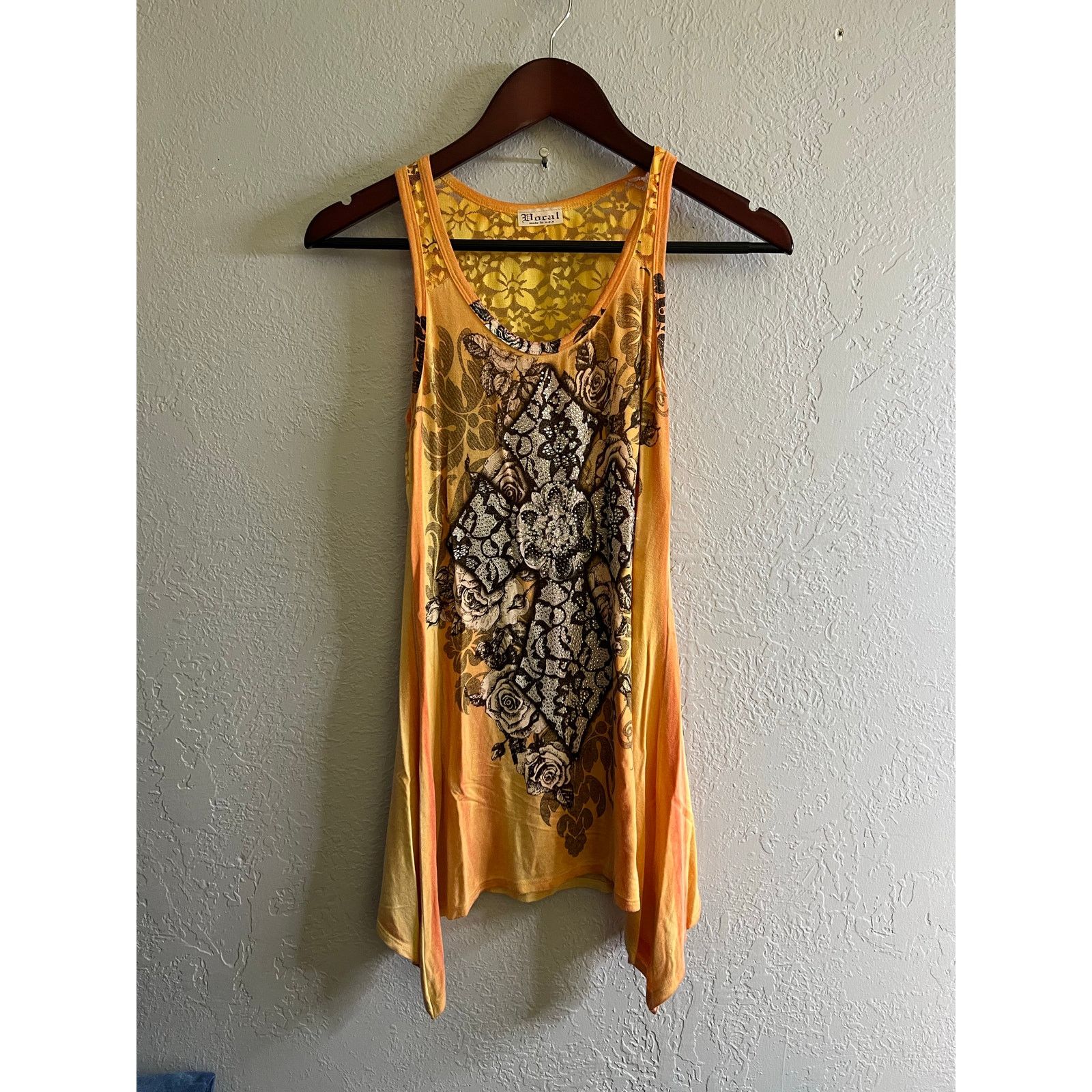 Vintage Vocal Y2K Floral Lace Tank Top Rhinestone Asym Hem Sz S Size S / US 4 / IT 40 - 1 Thumbnail