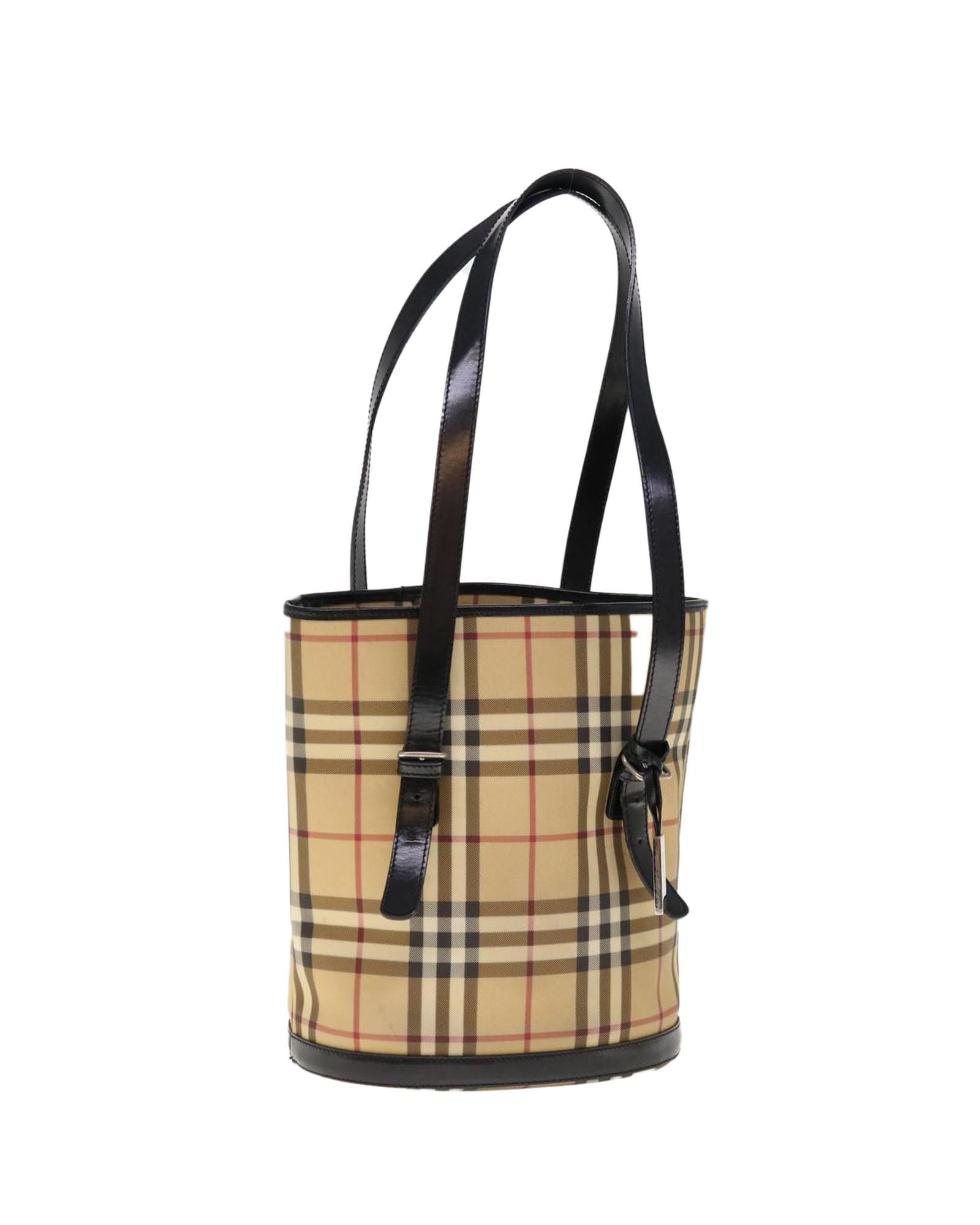 image of Burberry Versatile Beige Canvas Shoulder Bag With Classic Design, Women's
