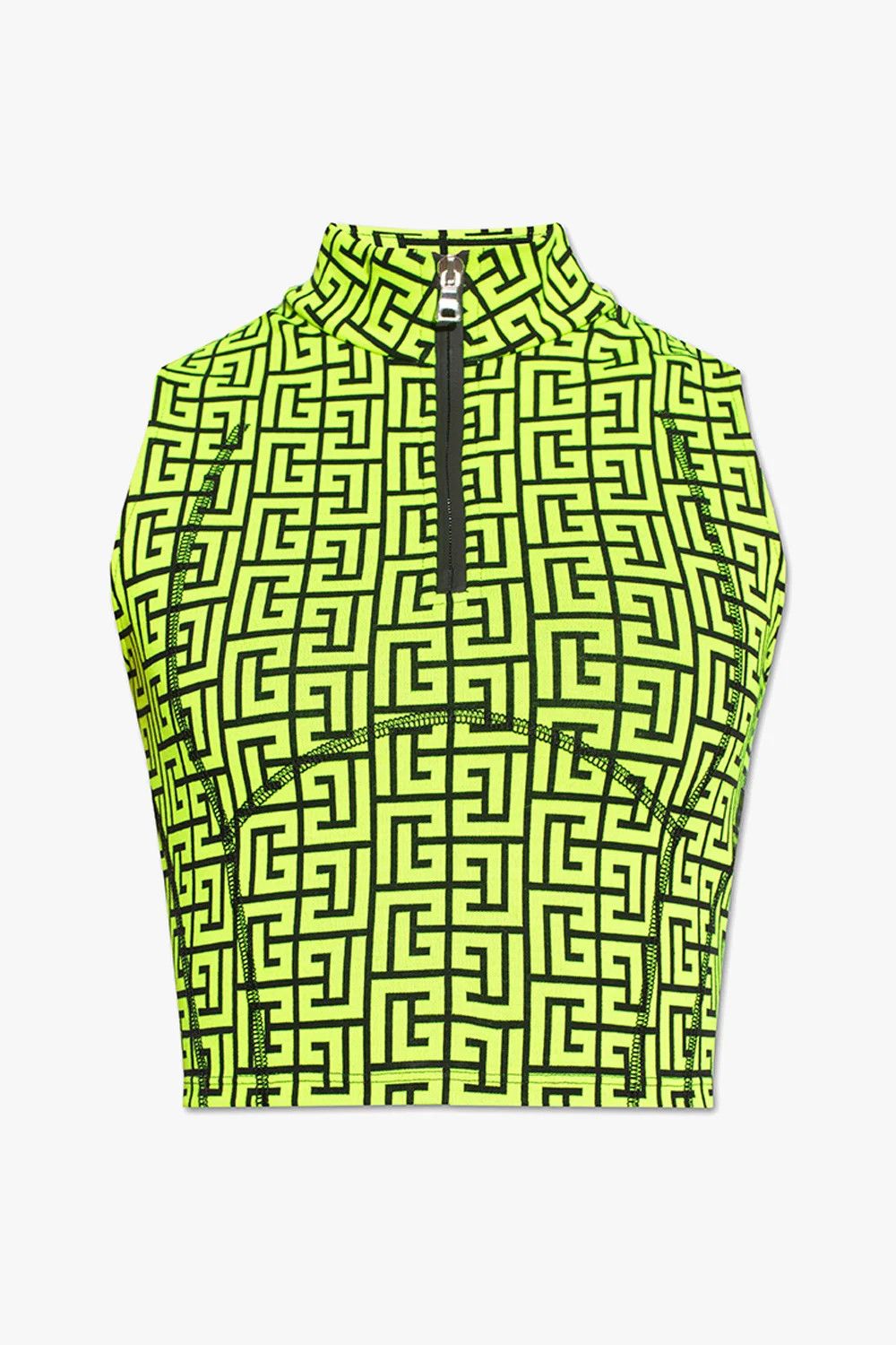 o1srvl11e1123 Zip Jersey Crop Top in Green