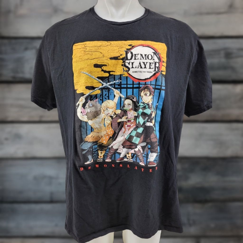Vintage Demon Slayer T-Shirt Men 2XL Black Cotton Short Sleeve Crew Neck Logo Printed Japanese Manga Graphic Size US XXL / EU 58 / 5 - 1 Thumbnail