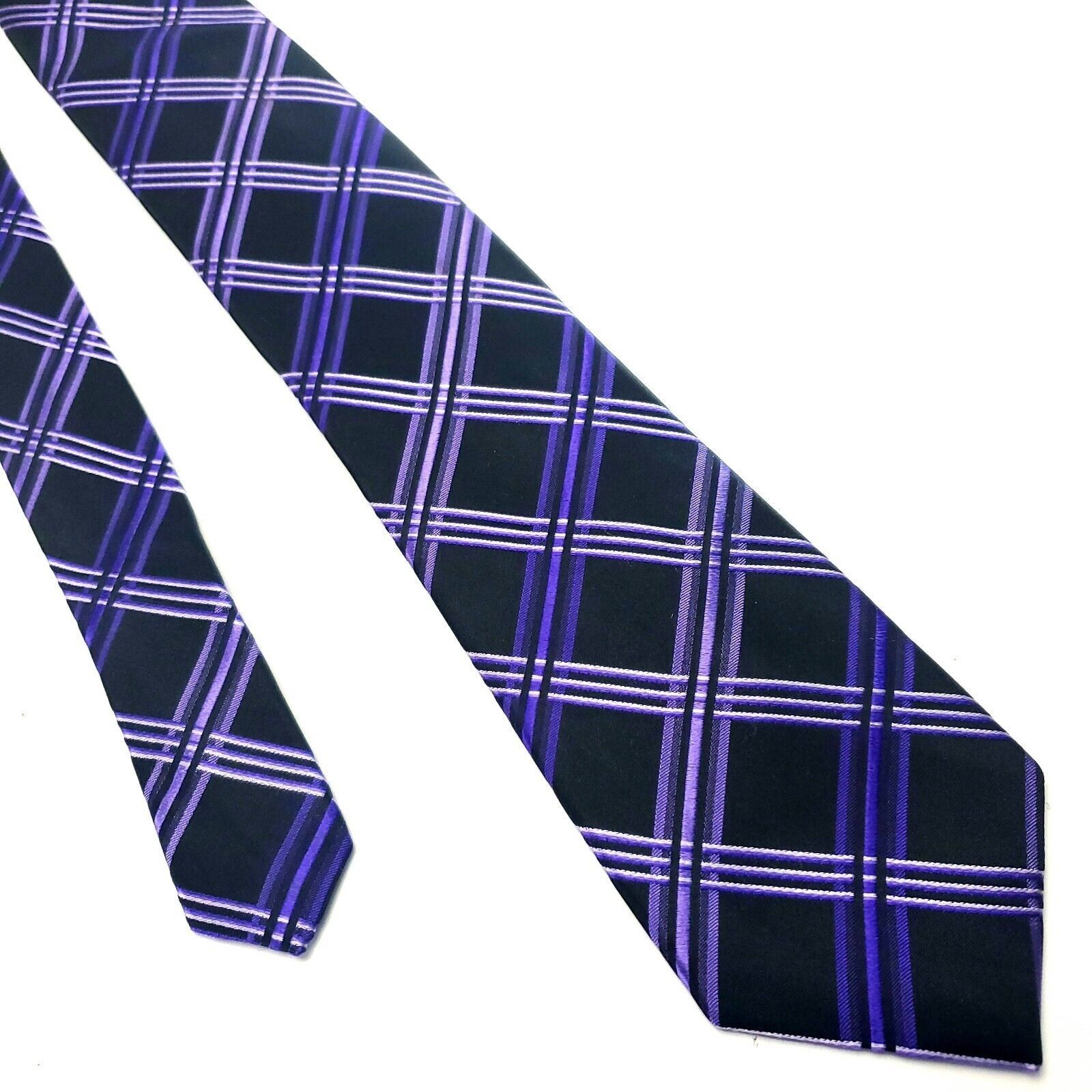 Arrow Arrow USA 1851 Black Purple Silk Tie Woven Striped Size ONE SIZE - 1 Thumbnail
