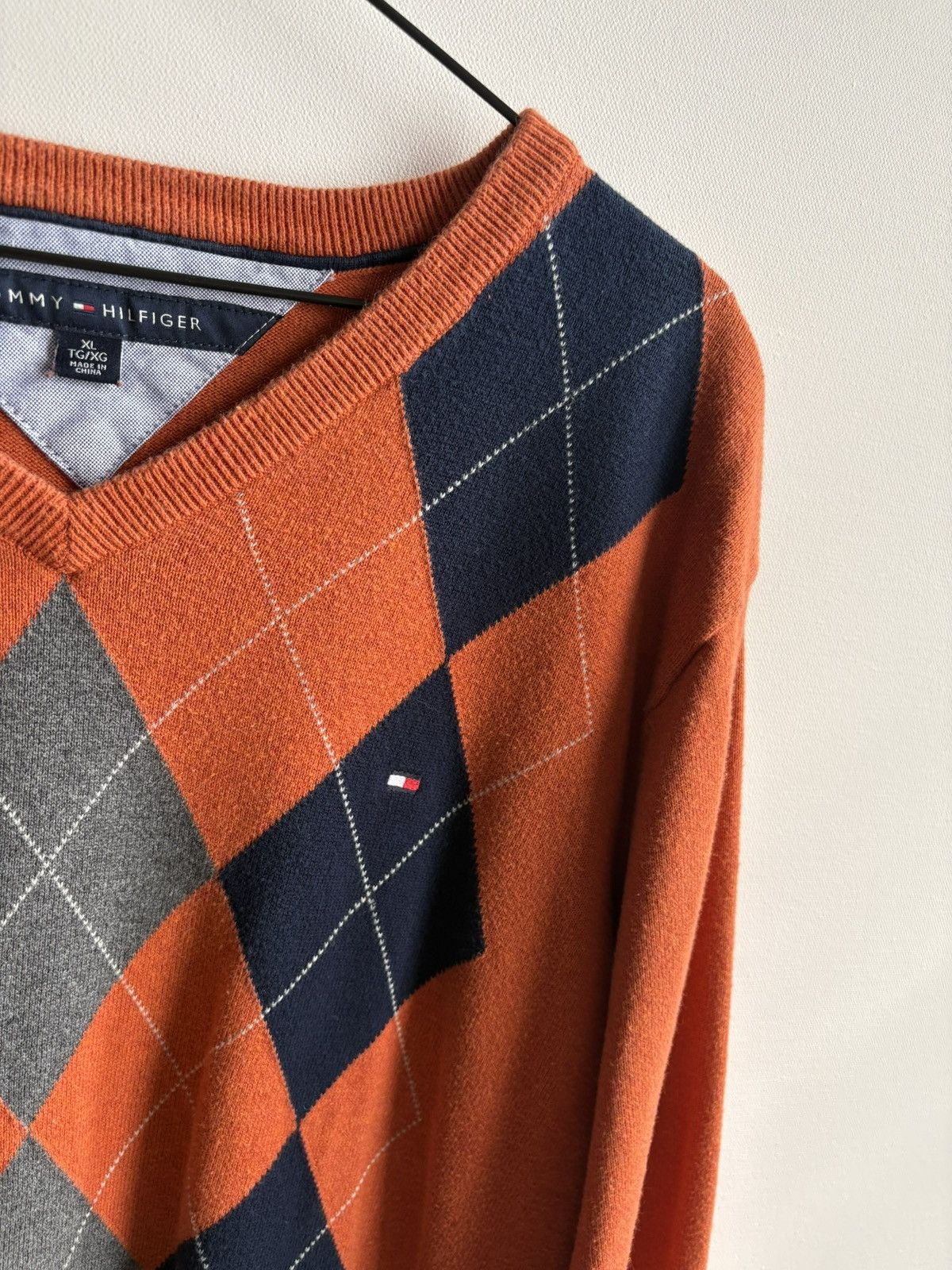 Tommy Hilfiger Tommy Hilfiger Vintage Argyle Orange Gray Blue Sweater Size US XL / EU 56 / 4 - 3 Thumbnail