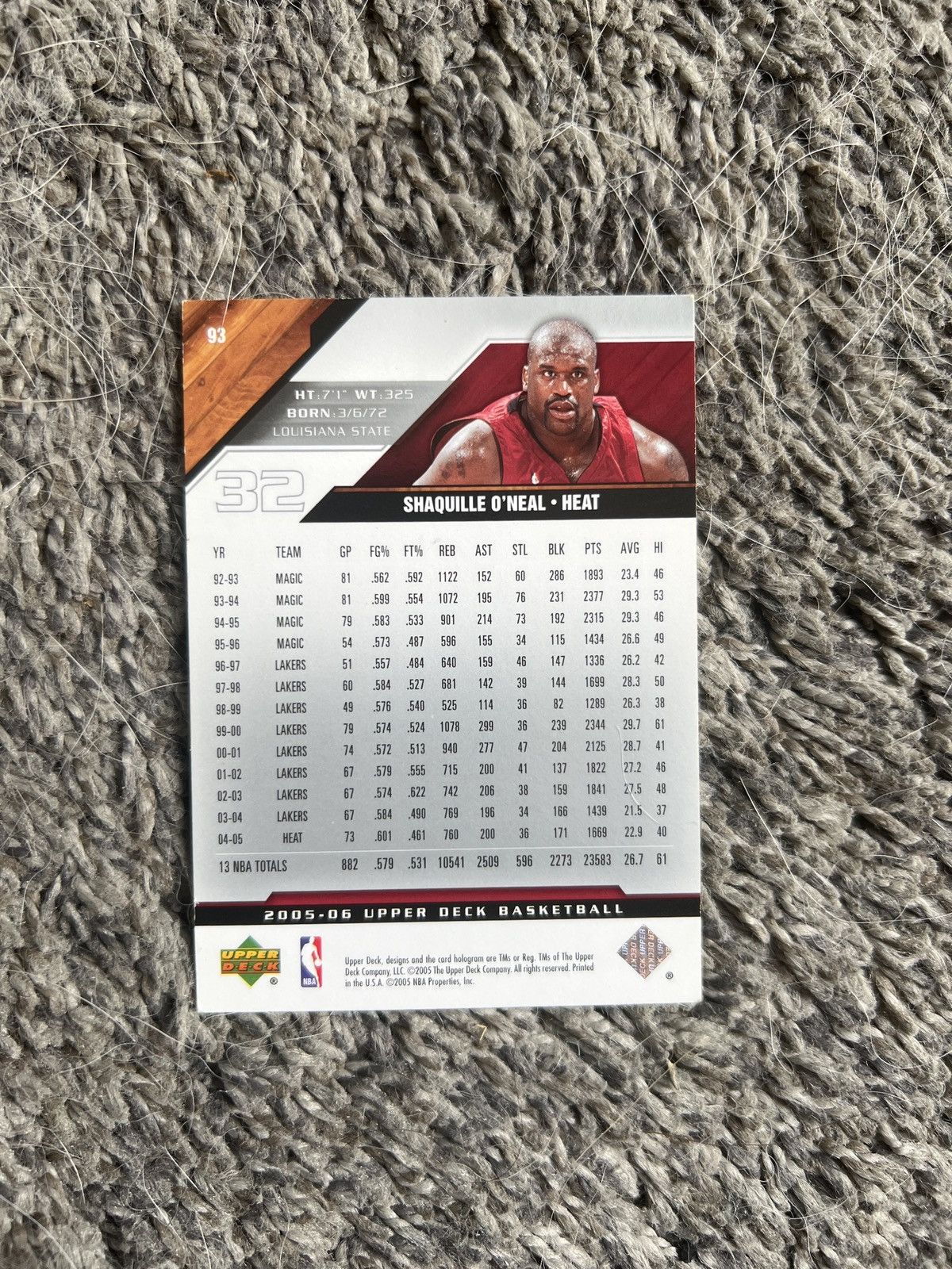 NBA 2005 Upper Deck #93 Shaquille O’Neal Card Size ONE SIZE - 2 Thumbnail