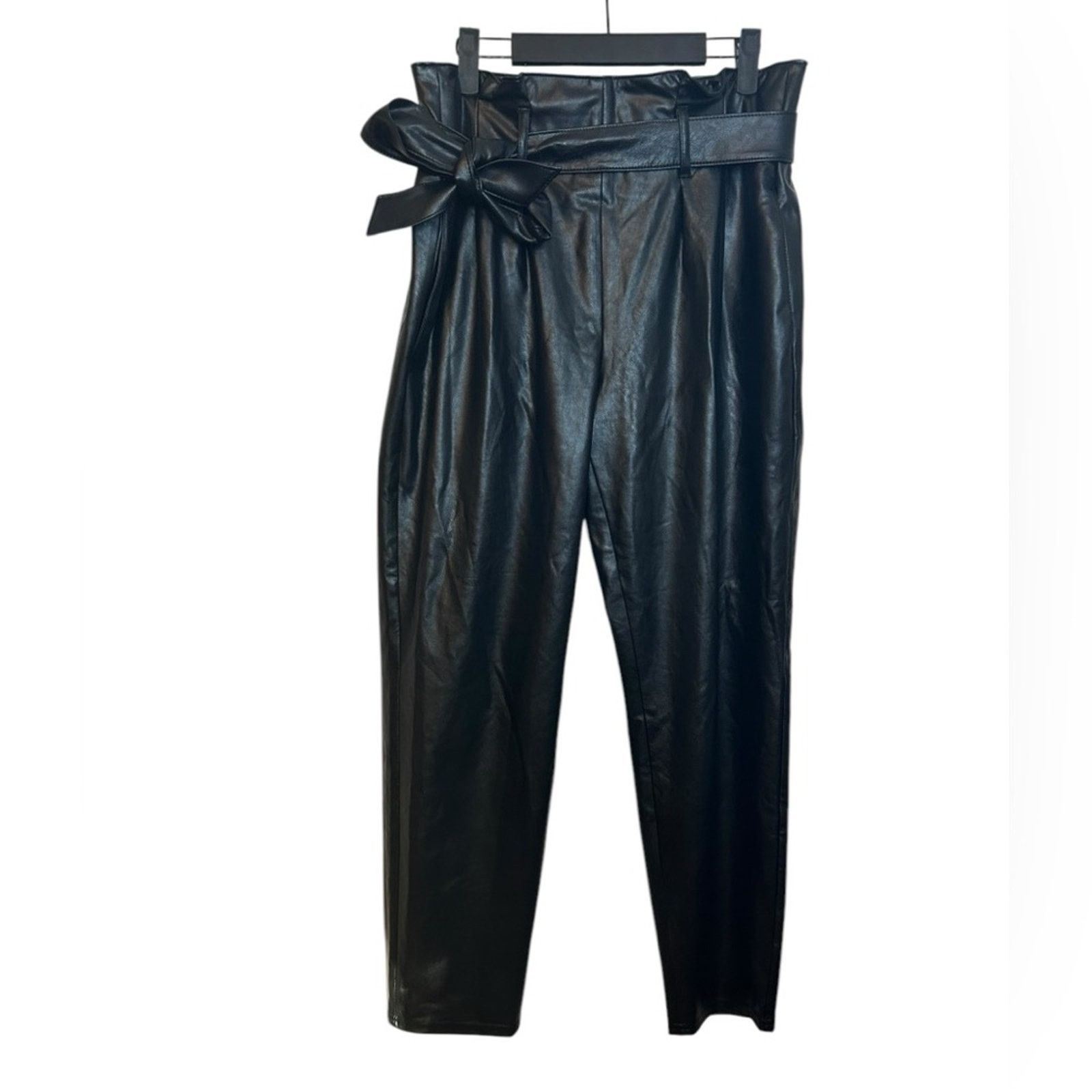 White House Black Market WHBM Faux Leather Tapered Leg Belted Pants Size 28" / US 6 / IT 42 - 1 Thumbnail