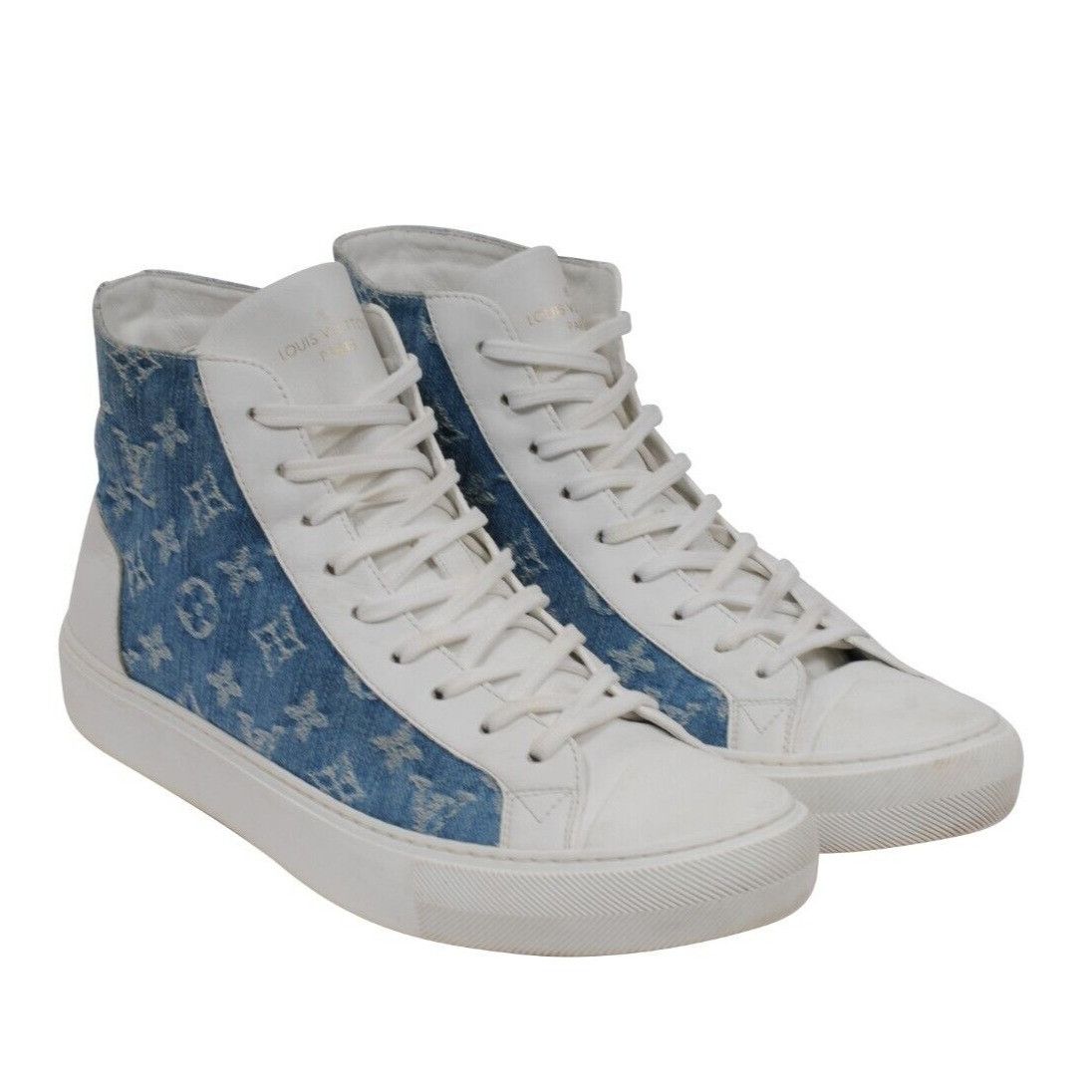 Louis Vuitton White Blue Denim LV Tattoo High Top Sneakers - 01897 Size US 9 / EU 42 - 12 Thumbnail
