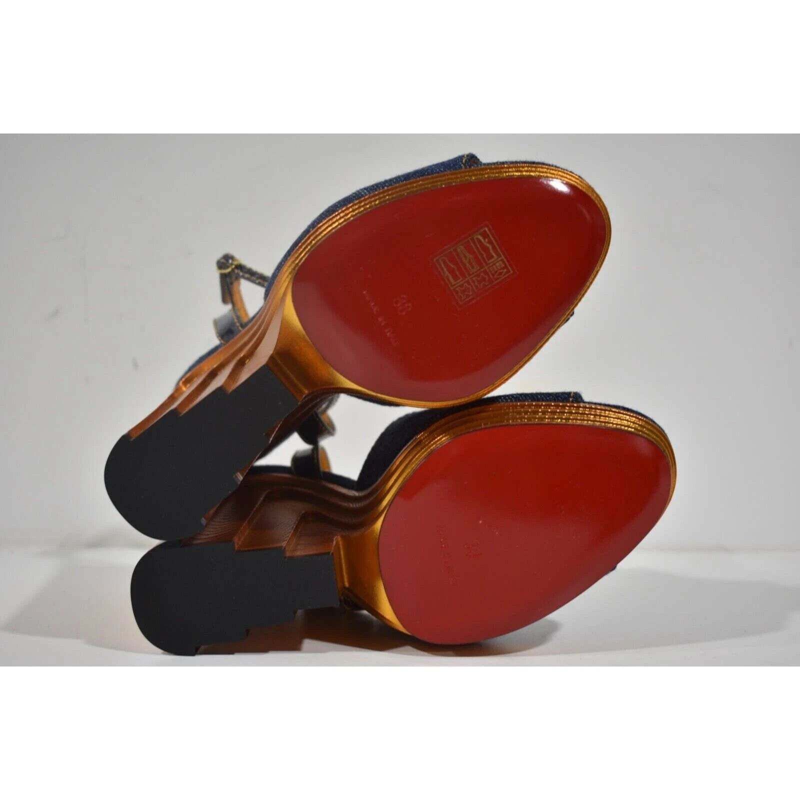 Christian Louboutin Mira Colunata 120 Denim Platform Wedge Sandal Heel Pump 38 Size US 8 / IT 38 - 12 Thumbnail