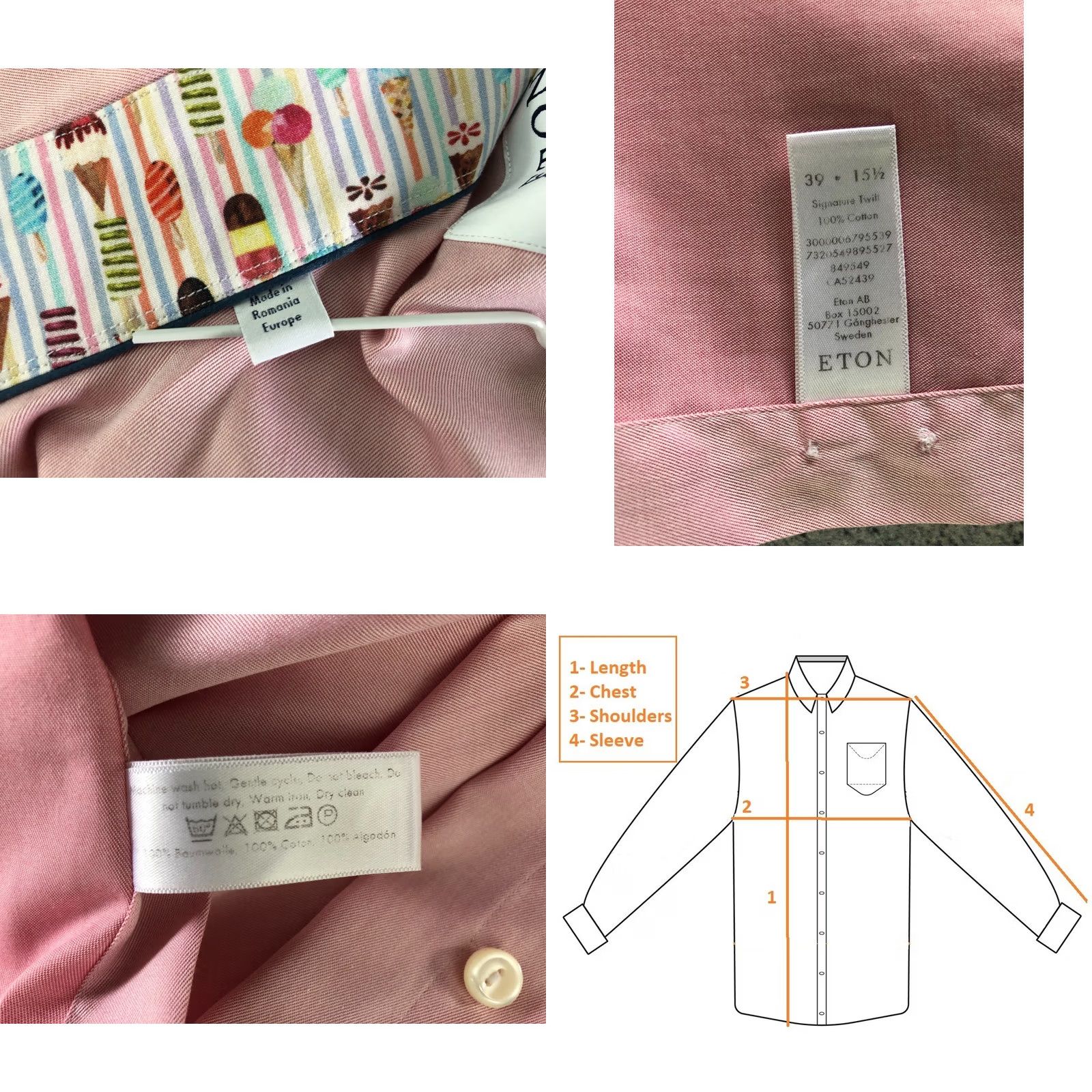 Eton ETON Men's Shirt 39 Pink Cotton Long Sleeve Button-Up Slim Fit Regular Size 39 Casual Collared Shirt Size US L / EU 52-54 / 3 - 9 Thumbnail