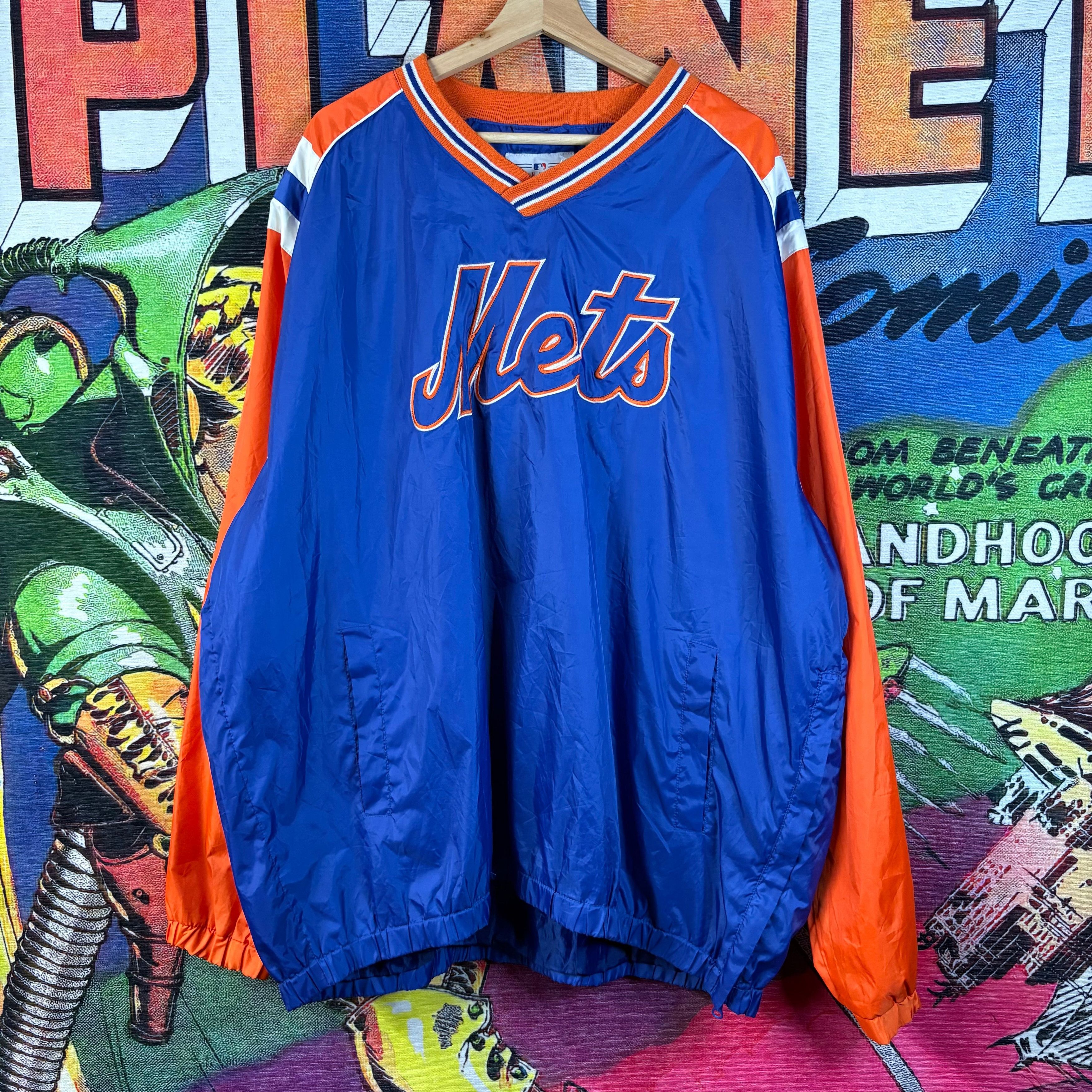 Vintage Vintage 90s New York Mets V-neck Pullover Windbreaker Jacket Size US XXL / EU 58 / 5 - 1 Thumbnail
