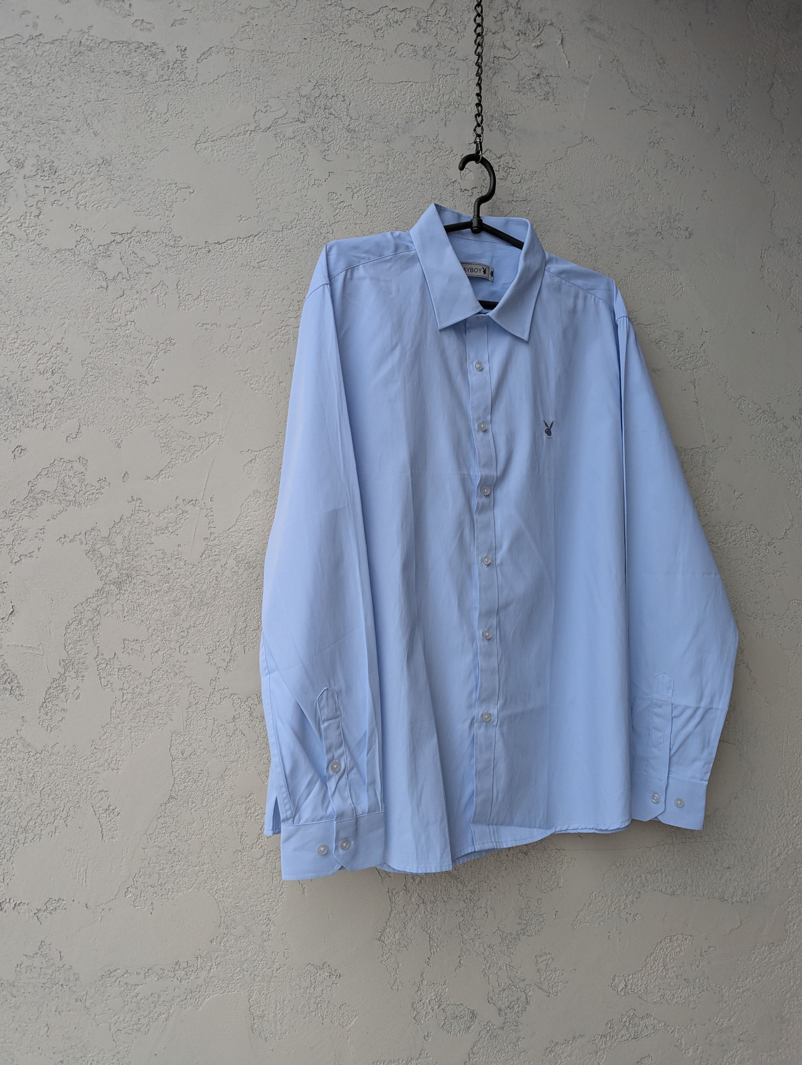 Playboy Playboy Vintage Light Blue Dress Shirt Subtle Bunny Logo Size US XXL / EU 58 / 5 - 2 Thumbnail