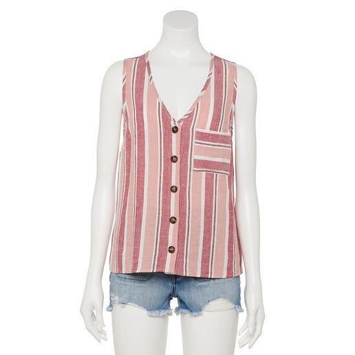 Other Sleeveless Pink & White Striped Button-Down Top With Pocket Size XS / US 0-2 / IT 36-38 - 1 Preview