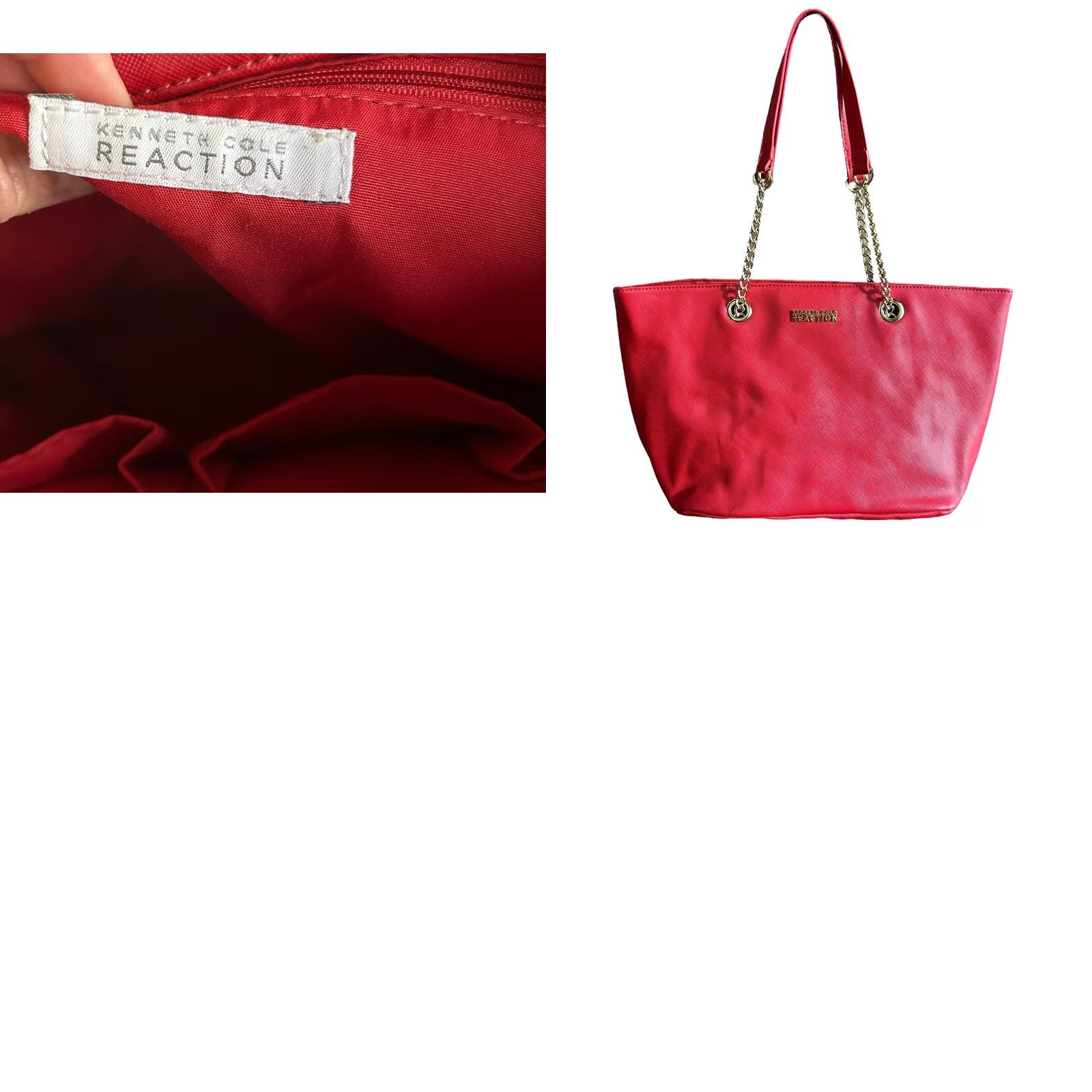Kenneth Cole KENNETH COLE REACTION Red Shoulder Hand Bag Women's Purse Chain Handles Tote Size ONE SIZE - 11 Thumbnail