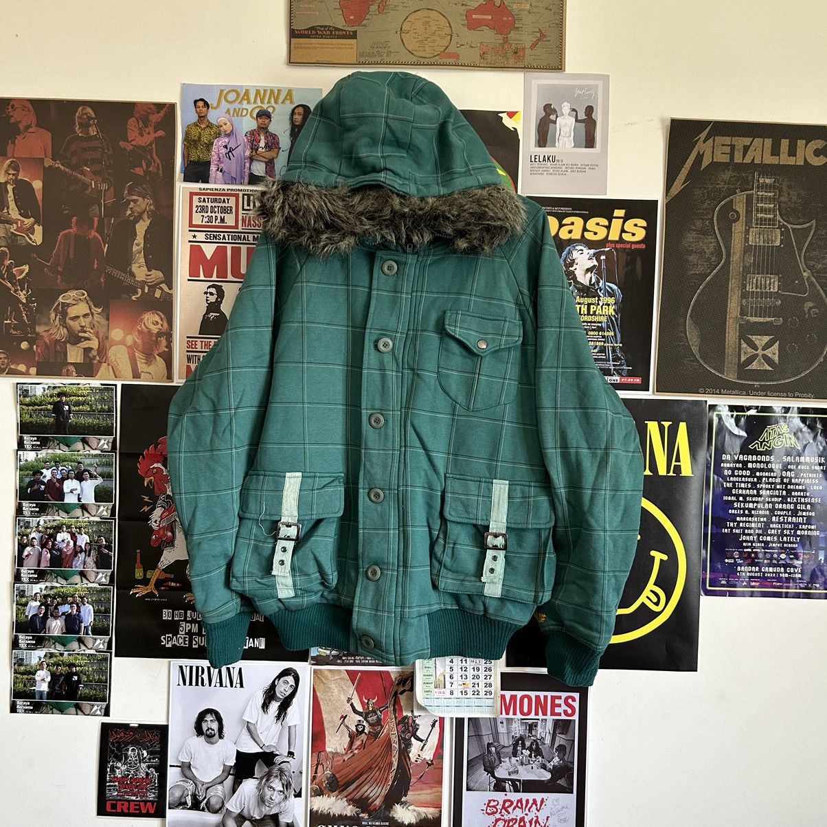 image of Alpha Numeric Clothing x Vintage Alpha Numeric Green Checkered Hoodie Jacket, Men's (Size Large)