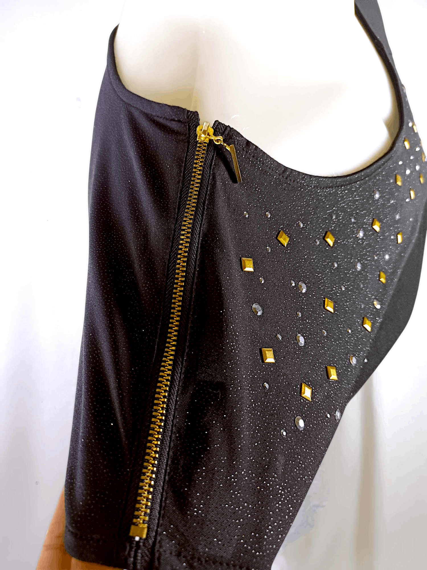 Japanese Brand PASTIME Women's Black Tsirt Rhinestones Zipp on Shoulder Size L / US 10 / IT 46 - 3 Thumbnail