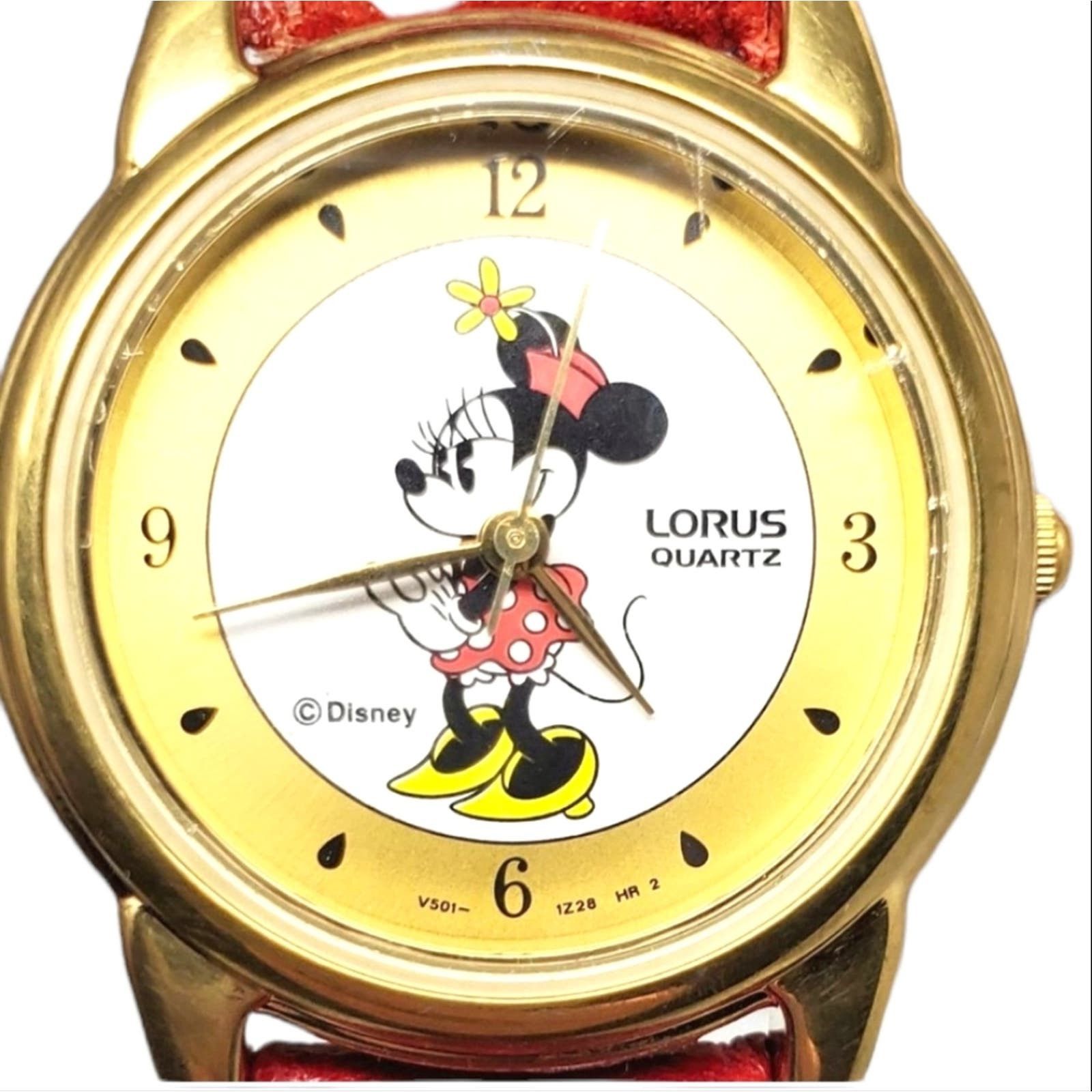 image of Disney X Lorus Minnie VTG Quartz Red Band Watch H2F in Gold, Women's