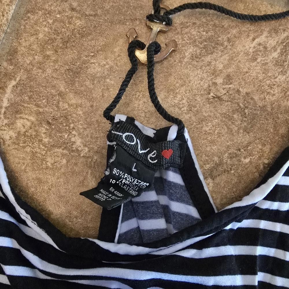 Designer Black White Striped Love Anchor Racerback Size L / US 10 / IT 46 - 3 Thumbnail